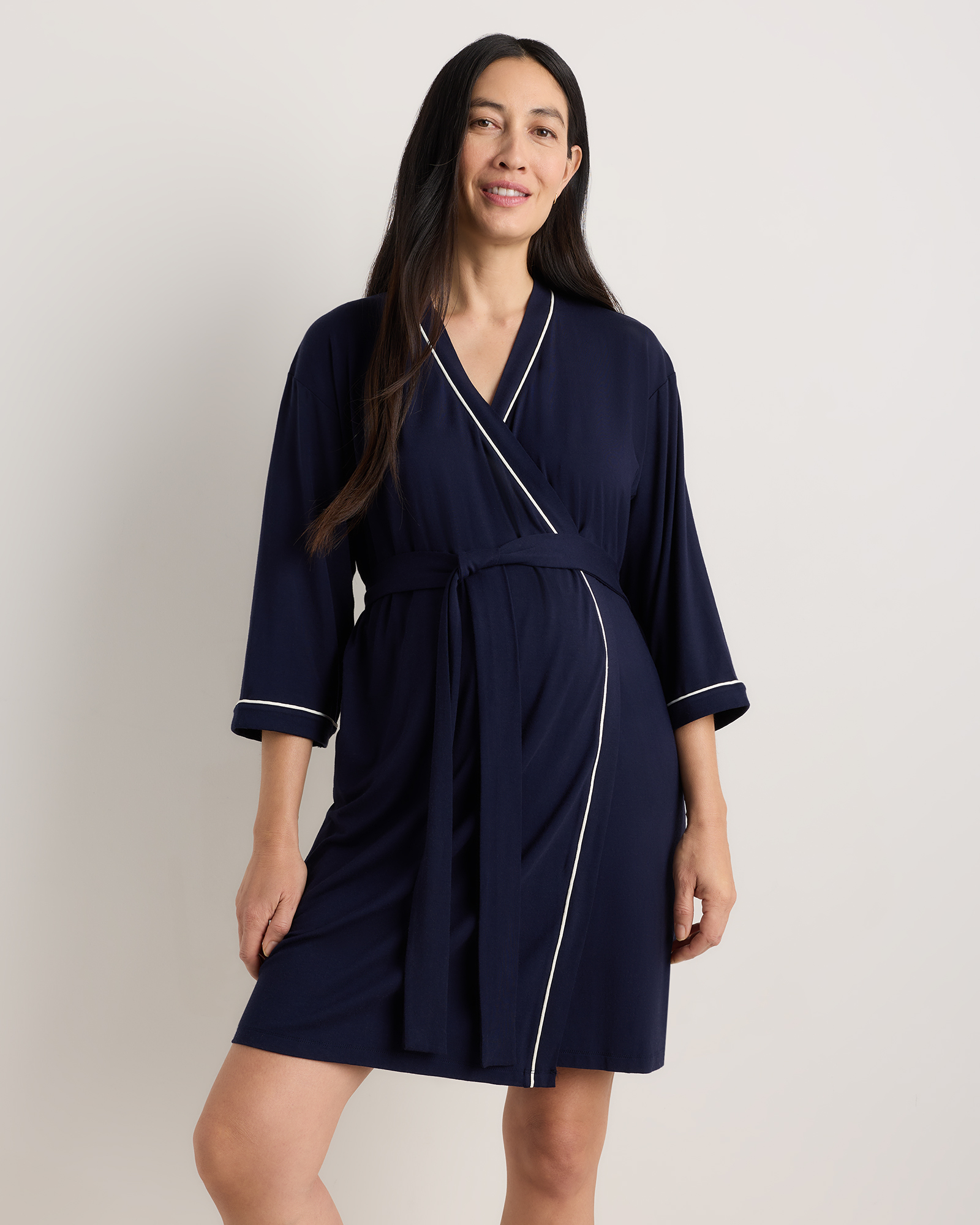 Deep Navy Bamboo Jersey Maternity Robe