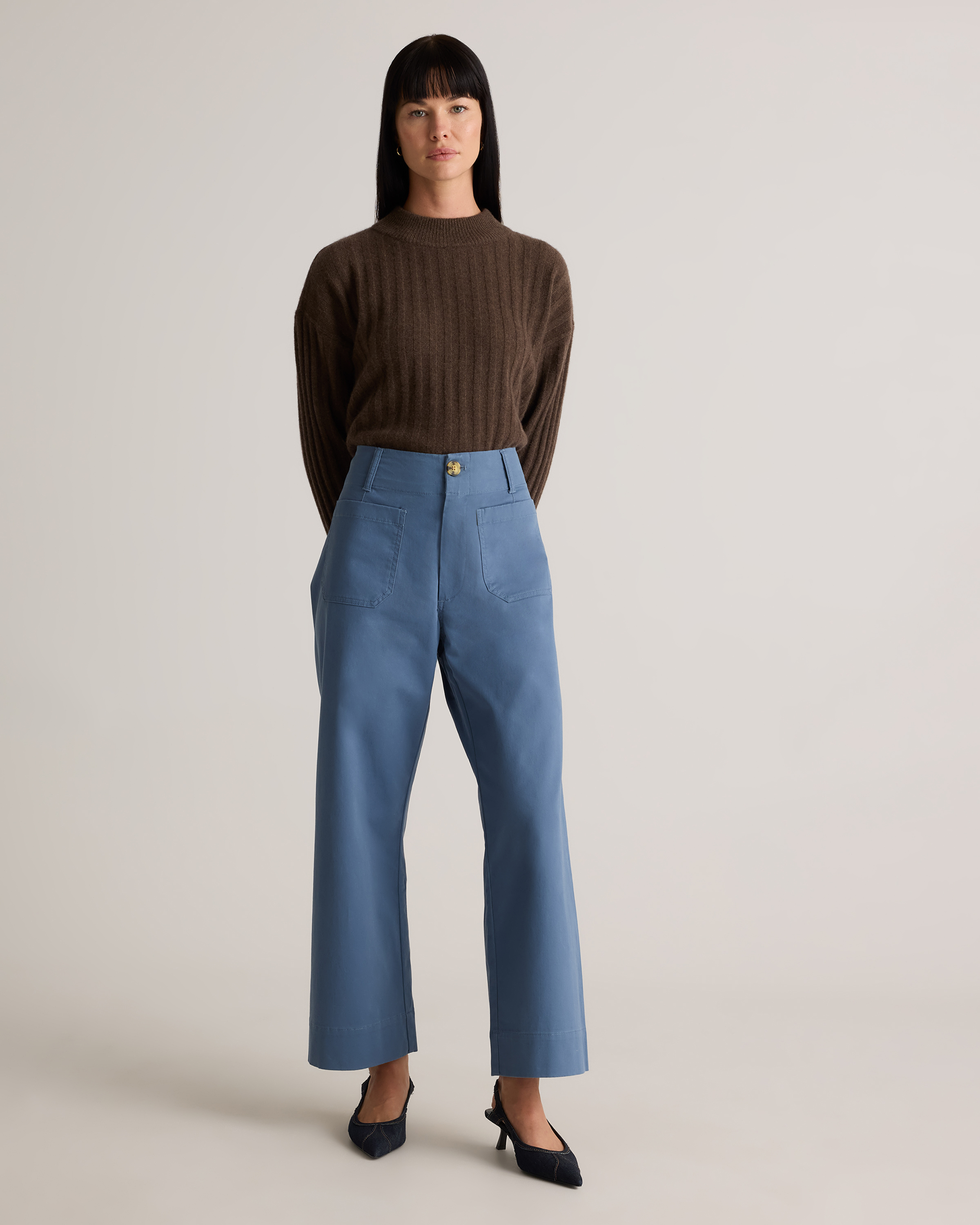 Organic Stretch Cotton Chino Wide Leg Pants in Aegean Blue