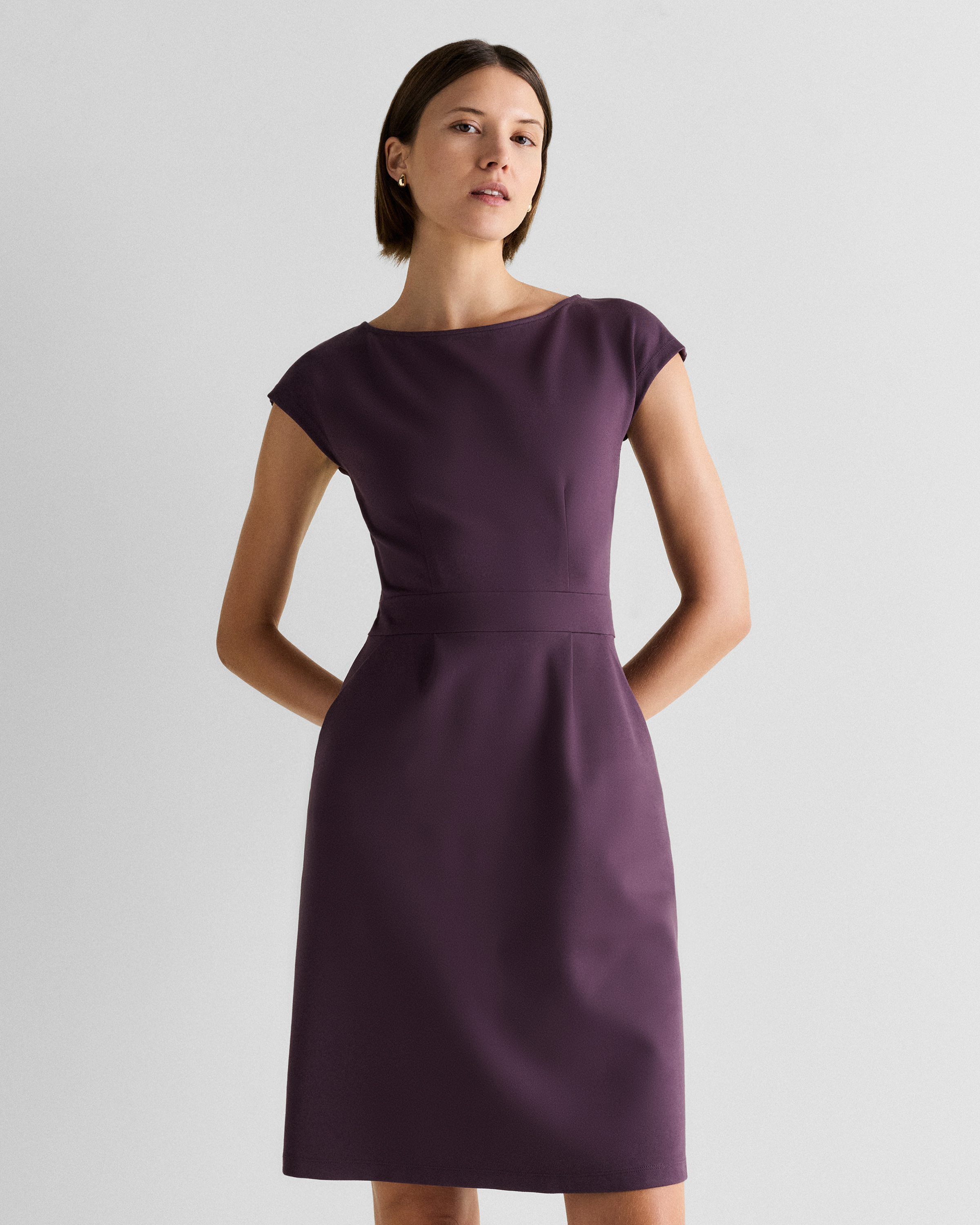 Ultra-Stretch Ponte Cap Sleeve Dress in Dark Orchid Purple