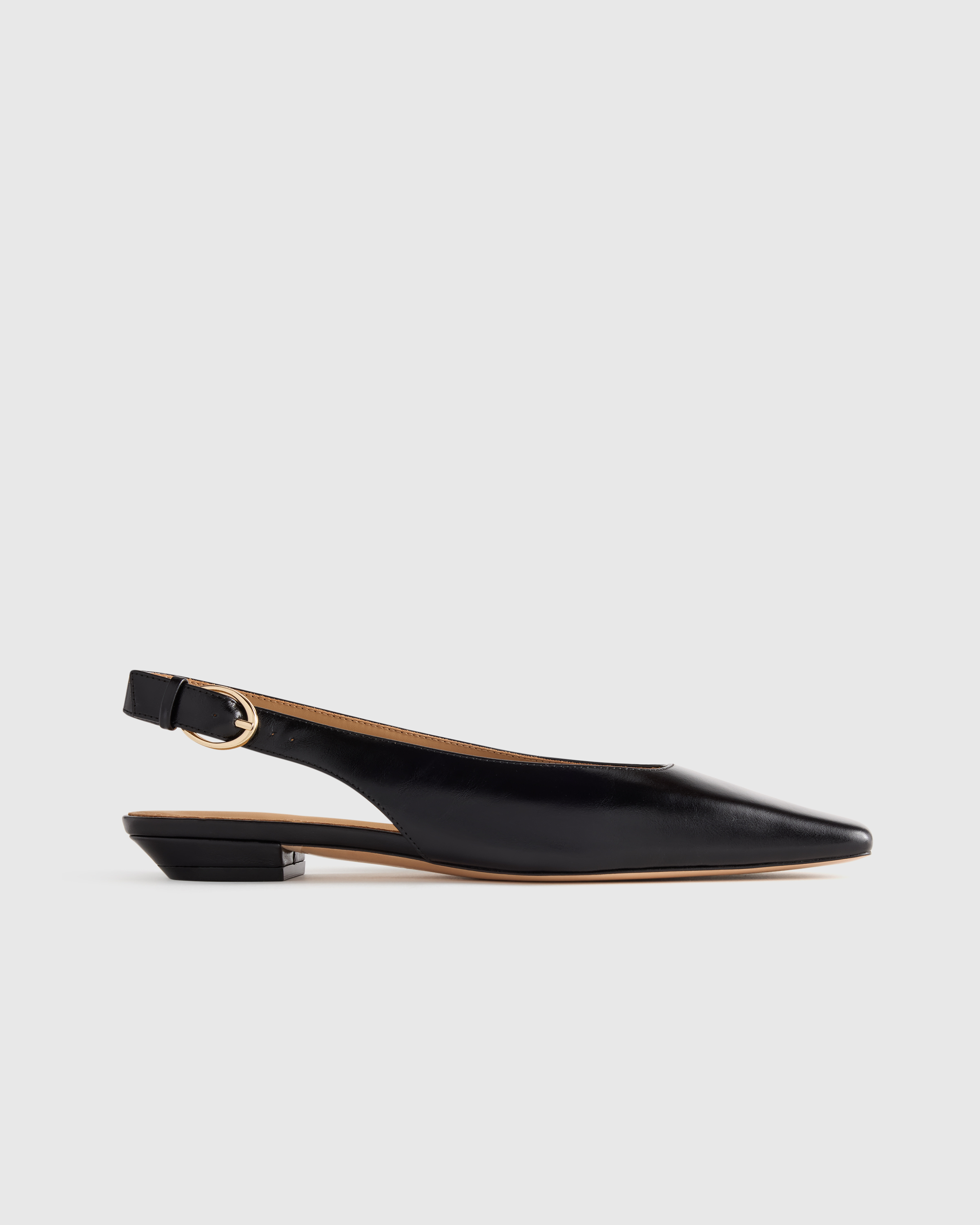 Black Italian Leather Slingback Flat