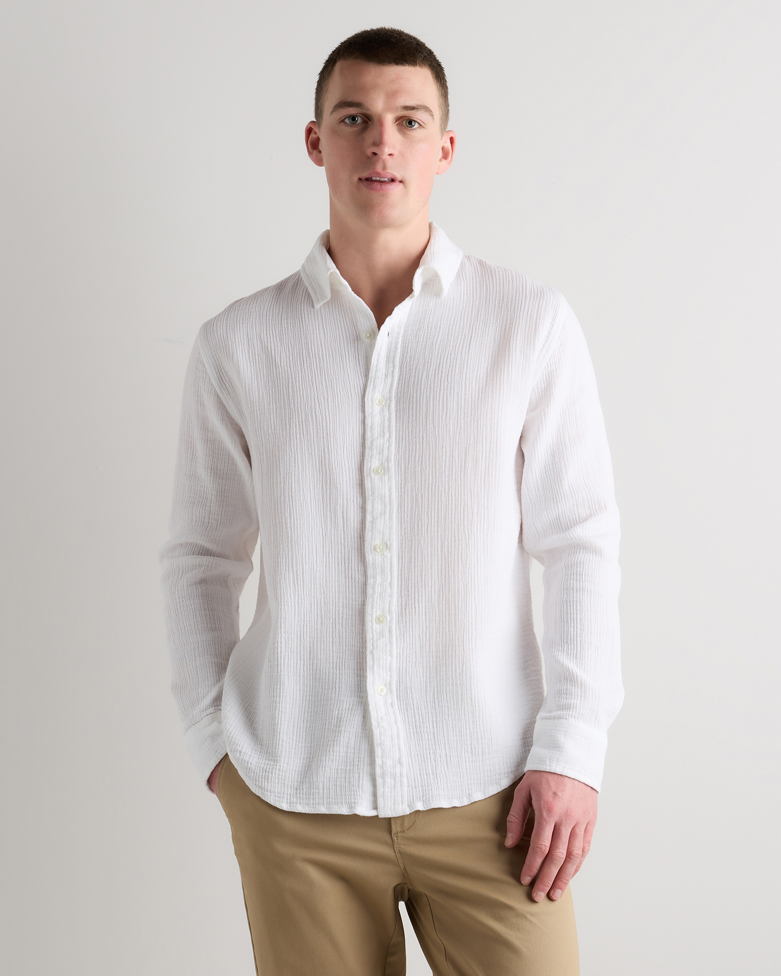 White 100% Organic Cotton Gauze Long Sleeve Shirt
