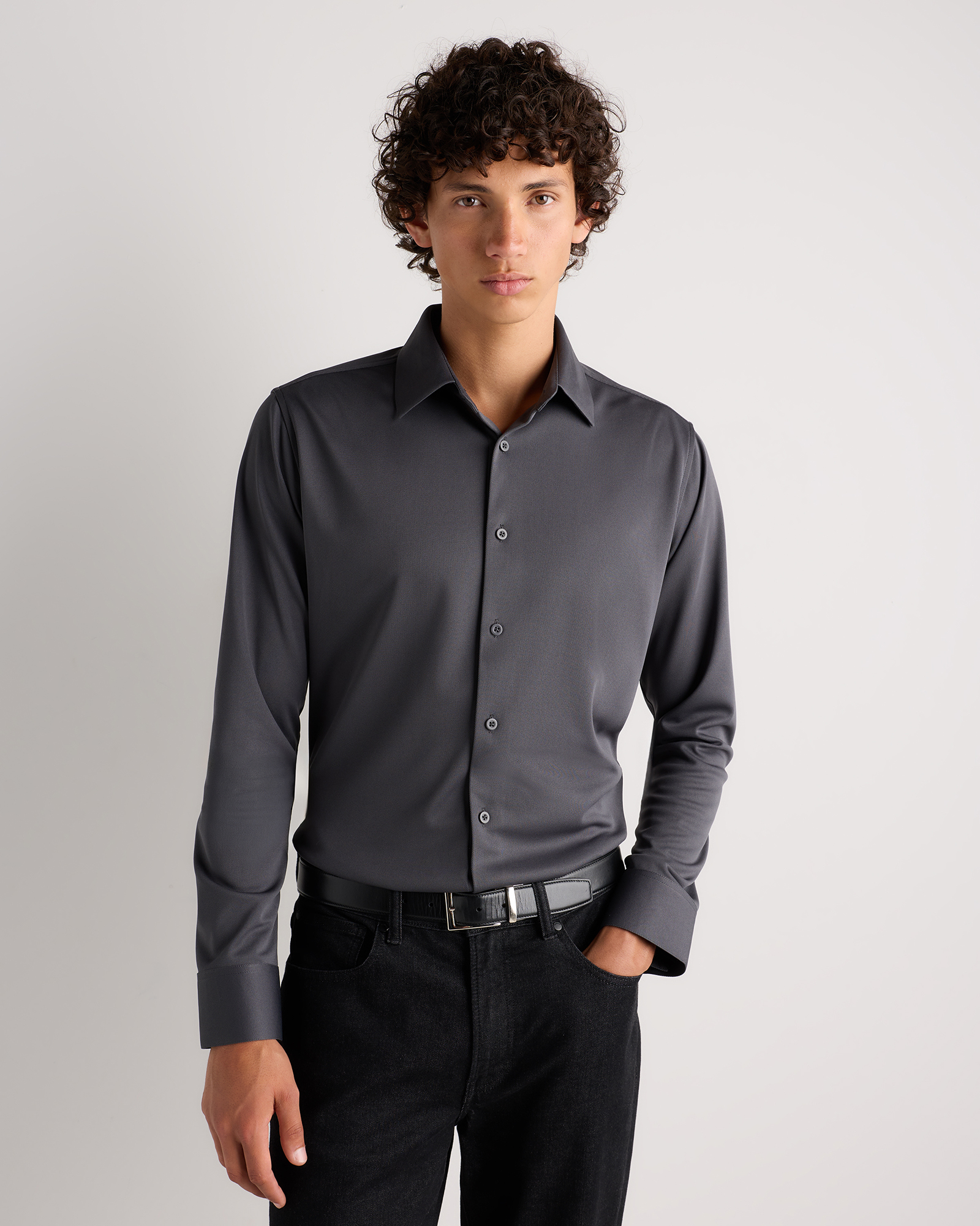 Dark Coal Commuter Stretch Pique Long Sleeve Button Down
