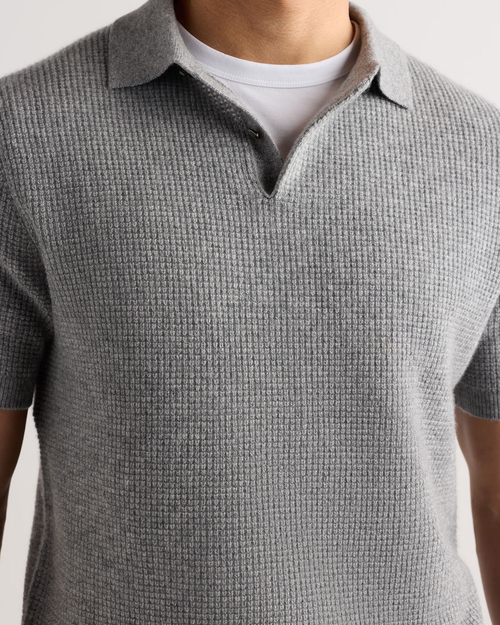 Men's Mongolian Cashmere Waffle Short Sleeve Polo Sweater in