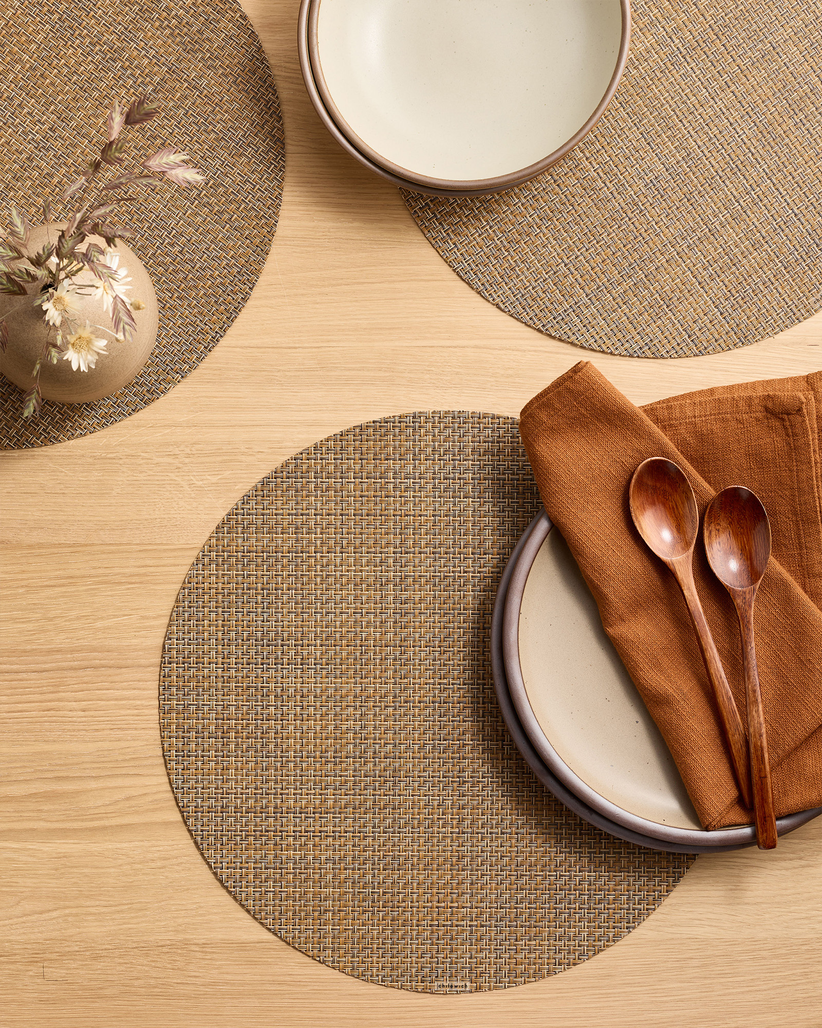 Basketweave Easy-Care Round Placemat, Set of 4 by Chilewich - Teak