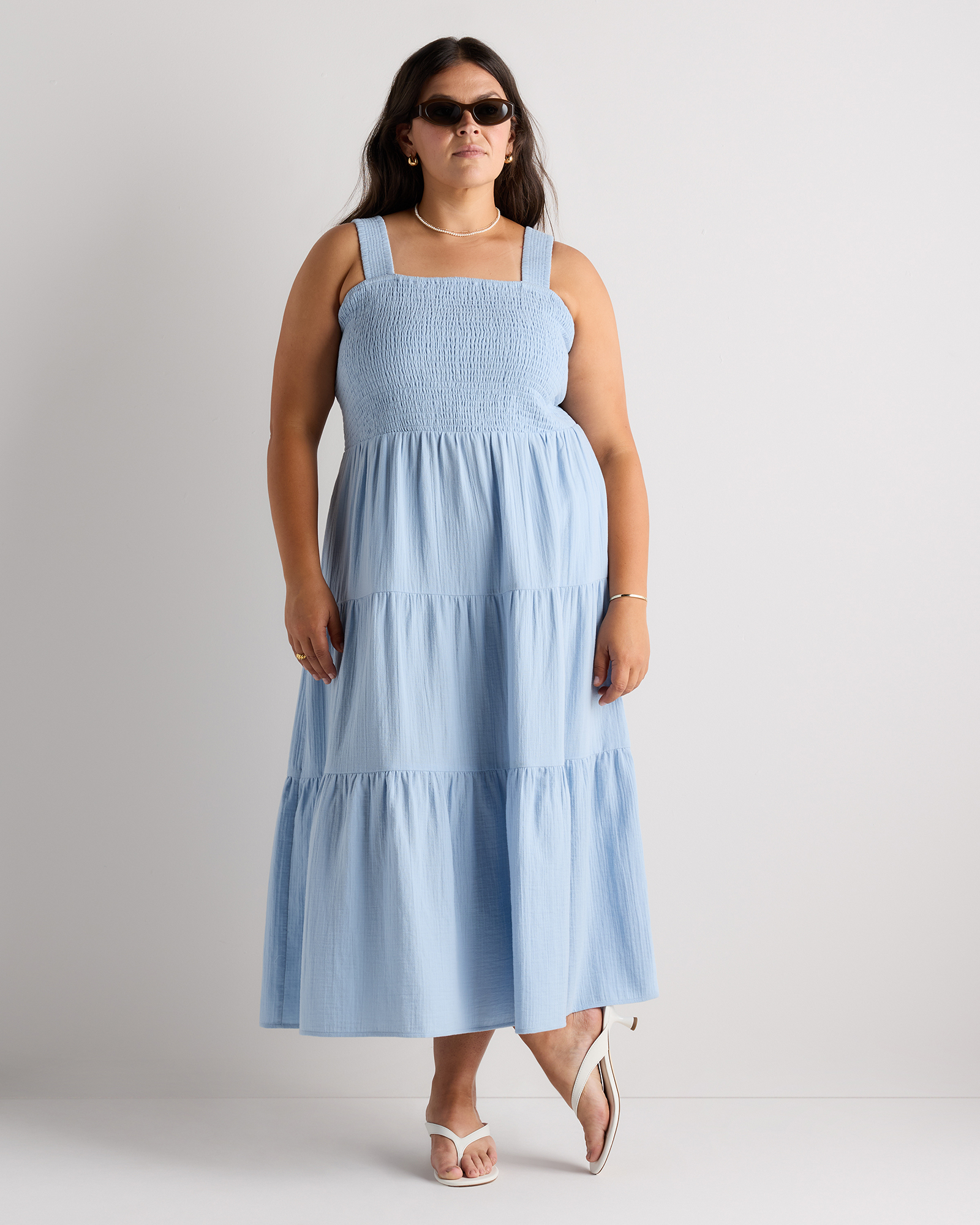 100 percent cotton dress plus size Women's Gauze Smocked Sleeveless Maxi in Ocean Breeze, 3X, Organic by Quince Zara Women's Dress Brown Color:Peace Love Butterflies Pink Multi cury Ladies dresses For a very girl