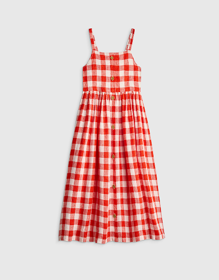 Picnic Gingham Girls Sleeveless 100% Linen Dress