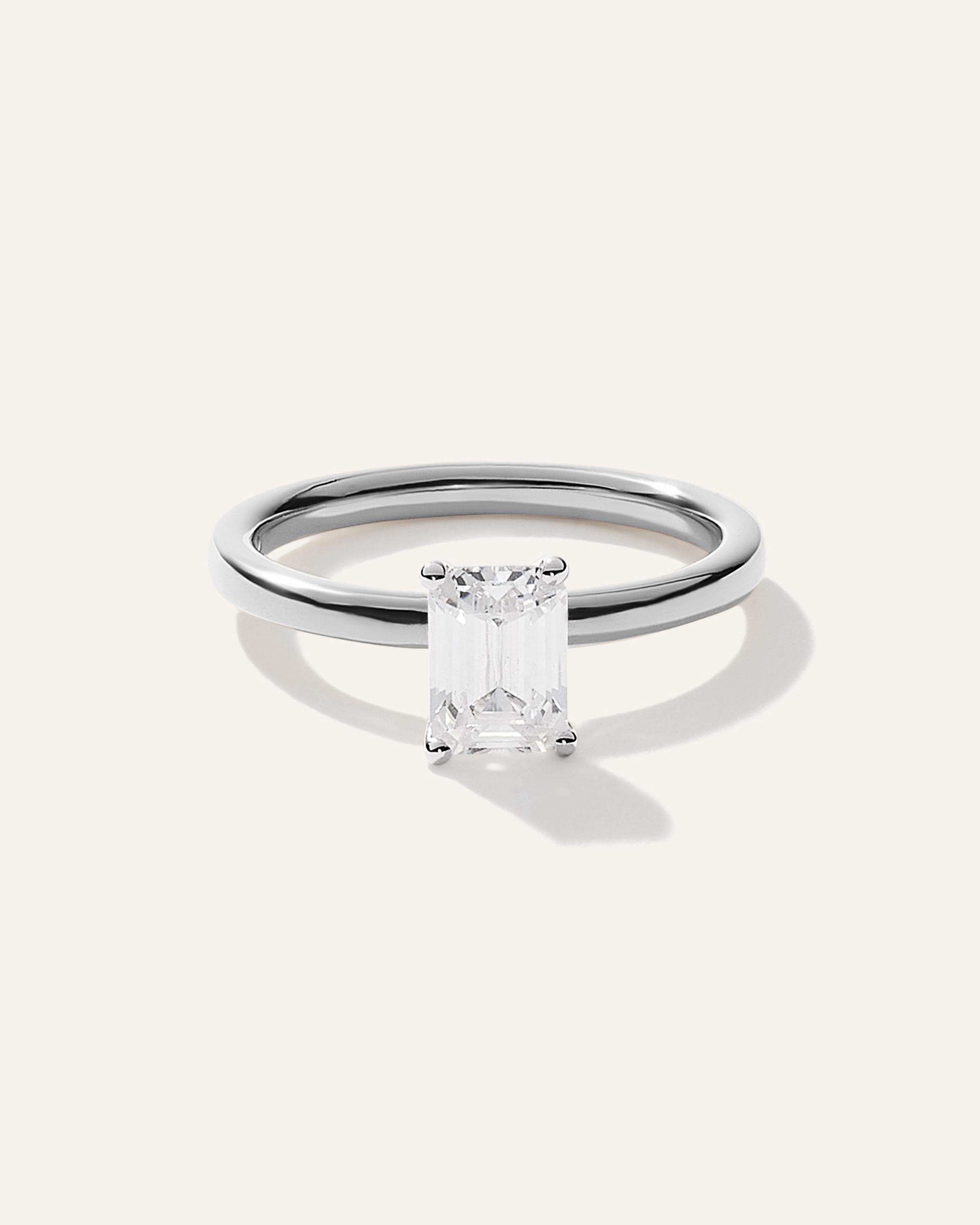 White Gold Lab Grown Diamond Emerald Comfort Fit Engagement Ring - 1ct
