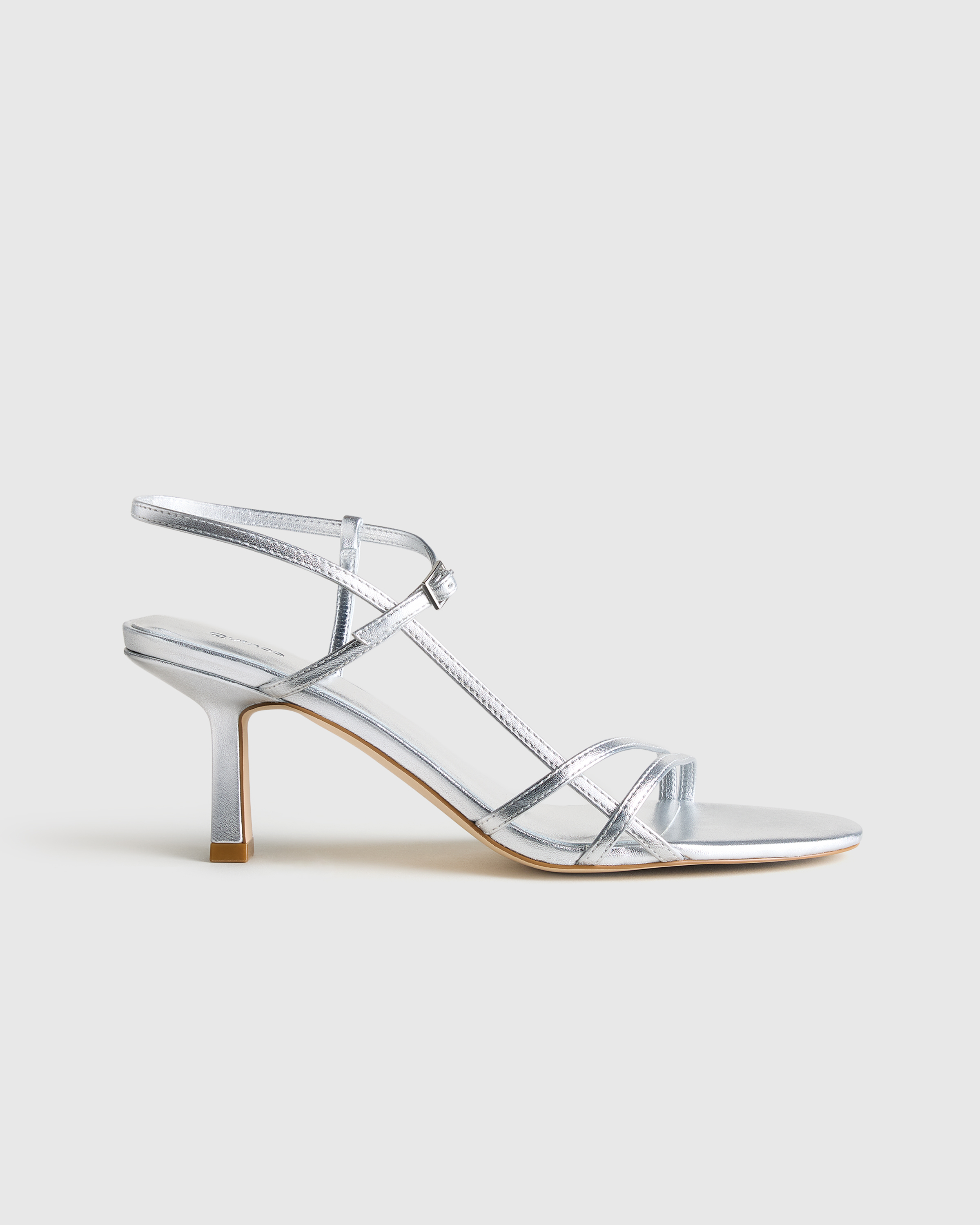 Metallic Silver Italian Leather 70mm Strappy Heel