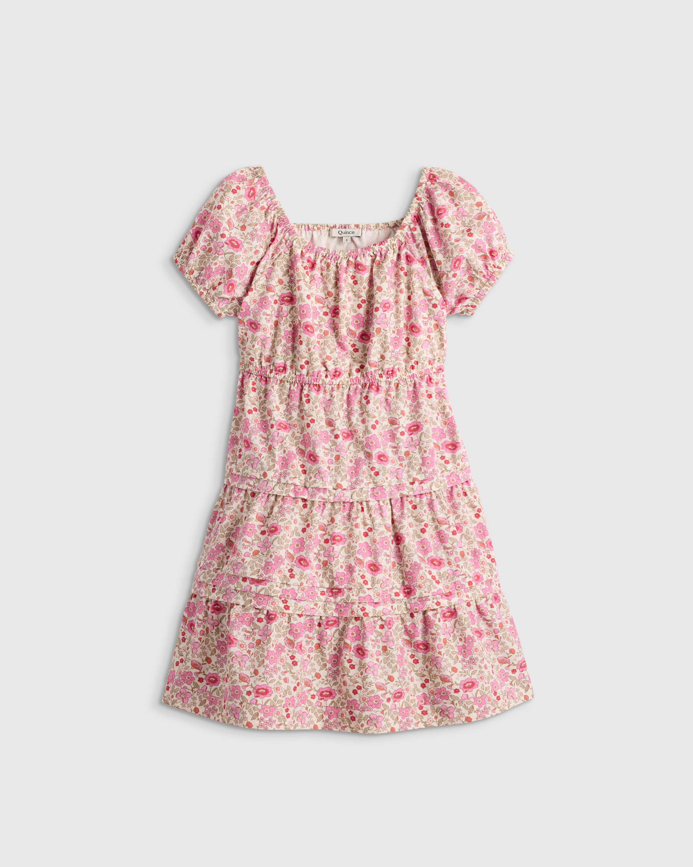 Pink Ditsy Floral 100% Organic Cotton Poplin Tiered Dress