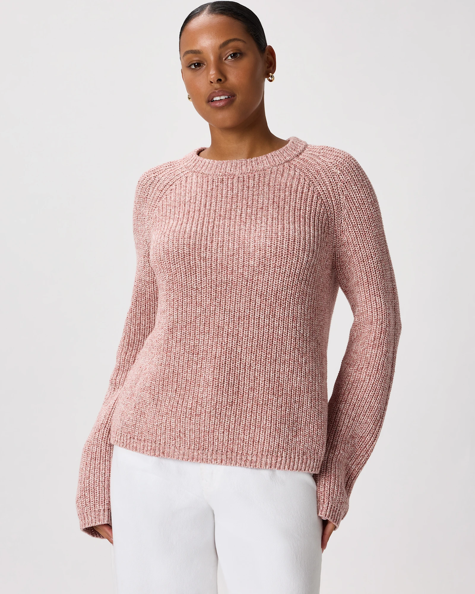 Encrypted Pink Women's 100% Organic Cotton Fisherman Crew Sweater in Marled Rose Pink ...