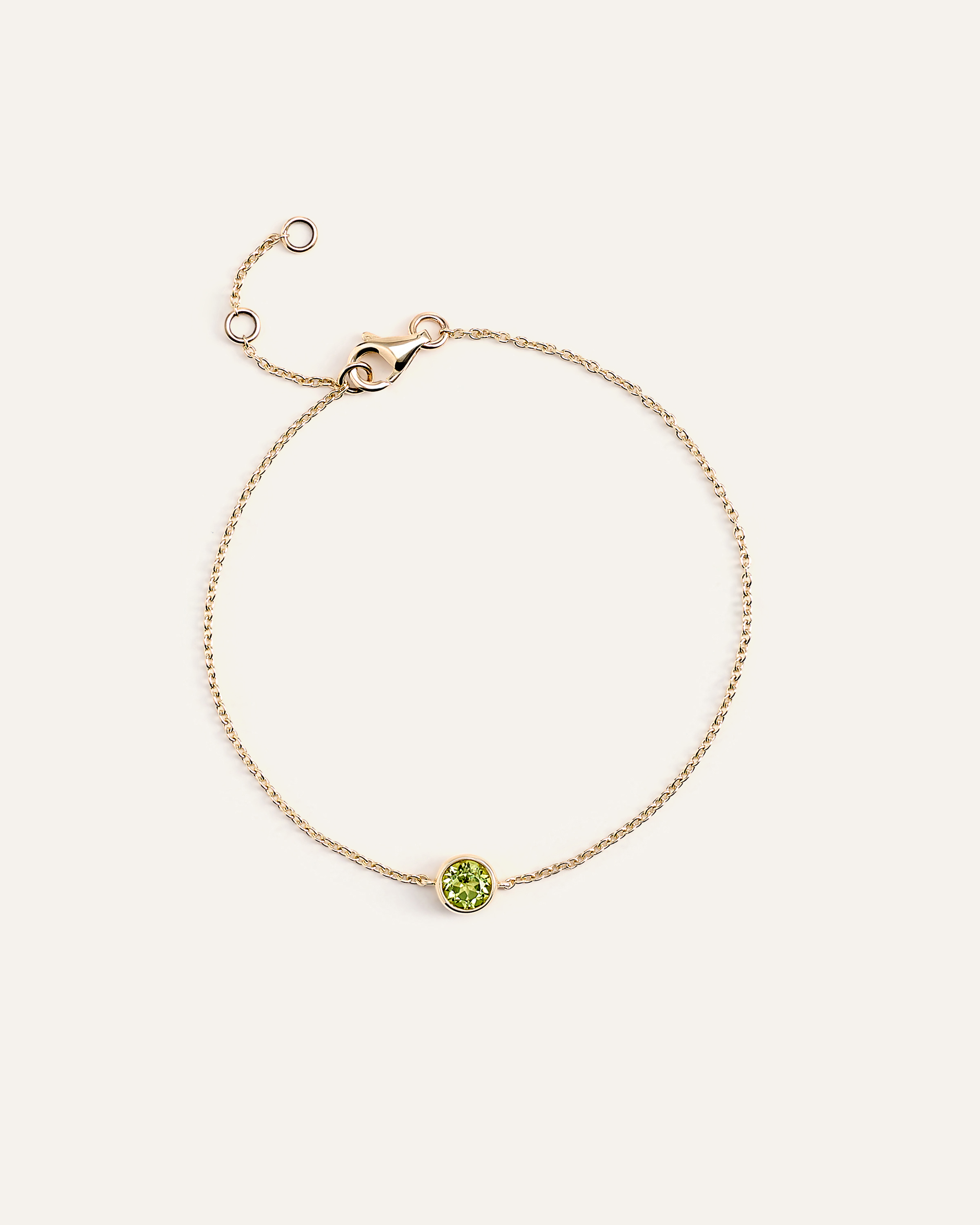 Peridot 14K Gold Birthstone Solitaire Bezel Bracelet