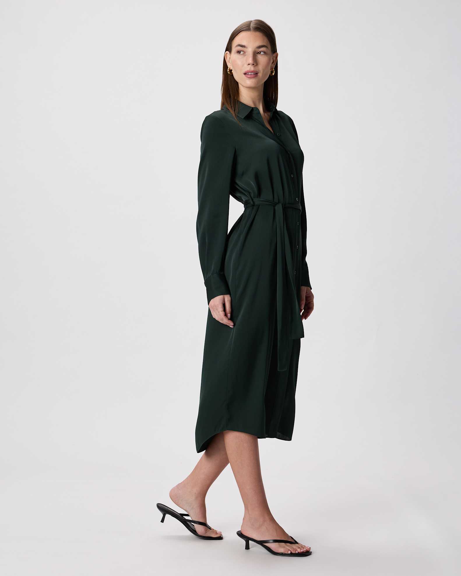 Women's Washable Stretch Silk Maxi Shirt Dress in Forest Green, Size Small by Quince Women's Washable Stretch Silk Maxi Shirt Dress in Forest Green, Size Small by Quince