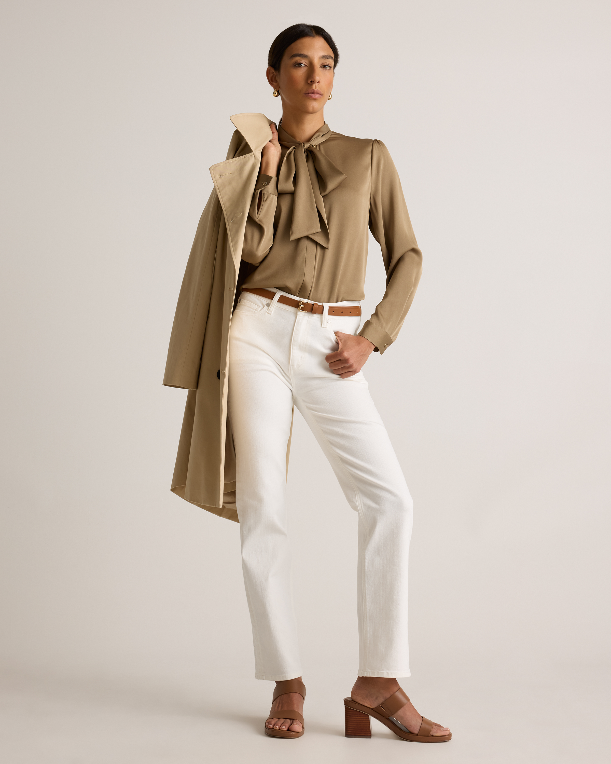 Washable Stretch Silk Tie Neck Blouse
