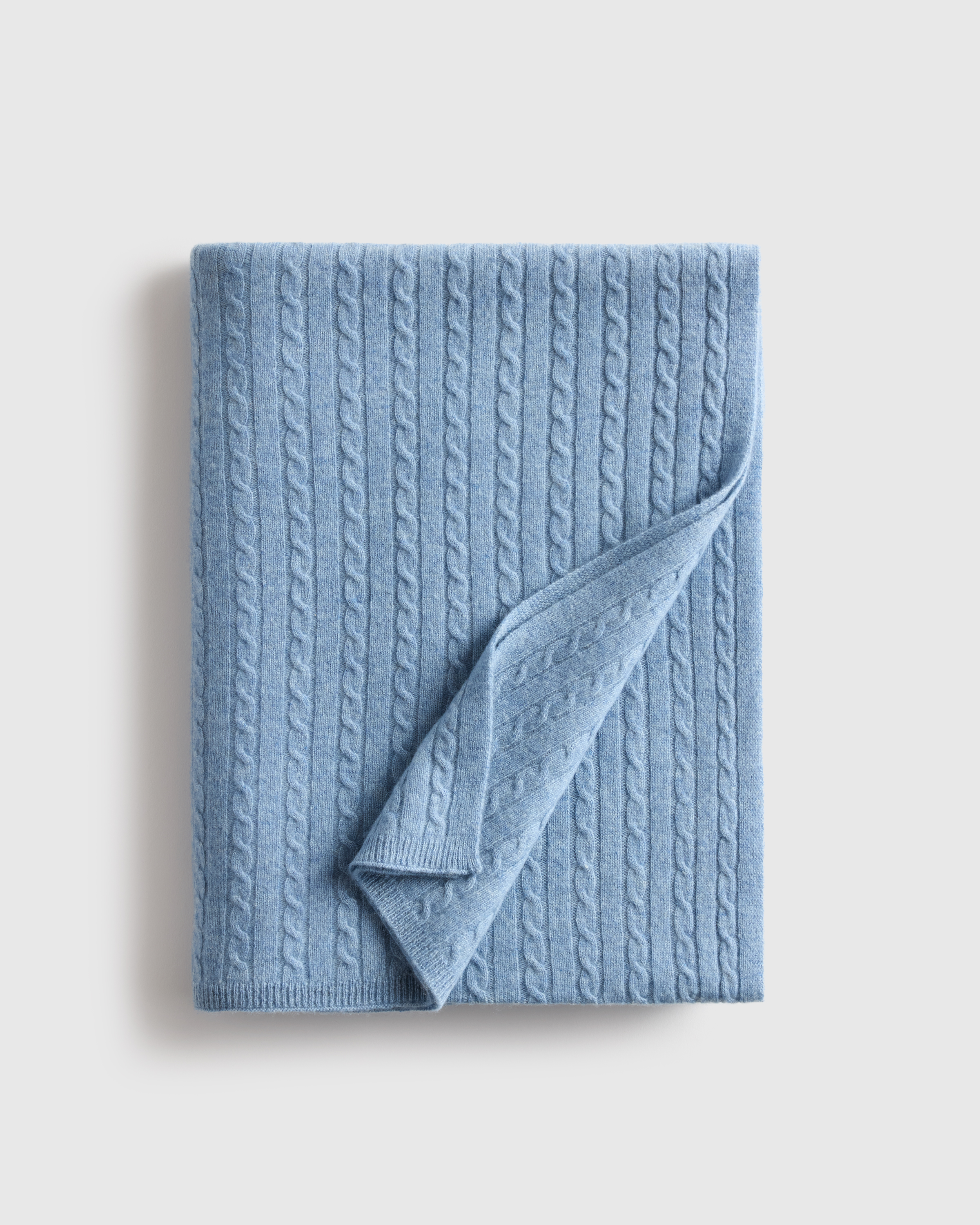 Faded Denim Cable Knit Cashmere Throw