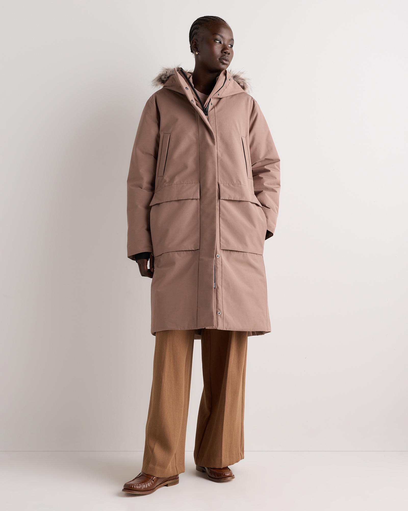 Hazel Brown Responsible Down Hooded Long Parka