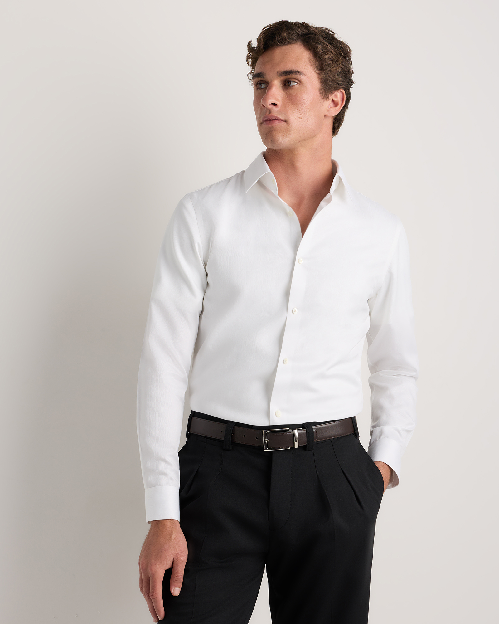 White Supima Cotton Herringbone Dress Shirt