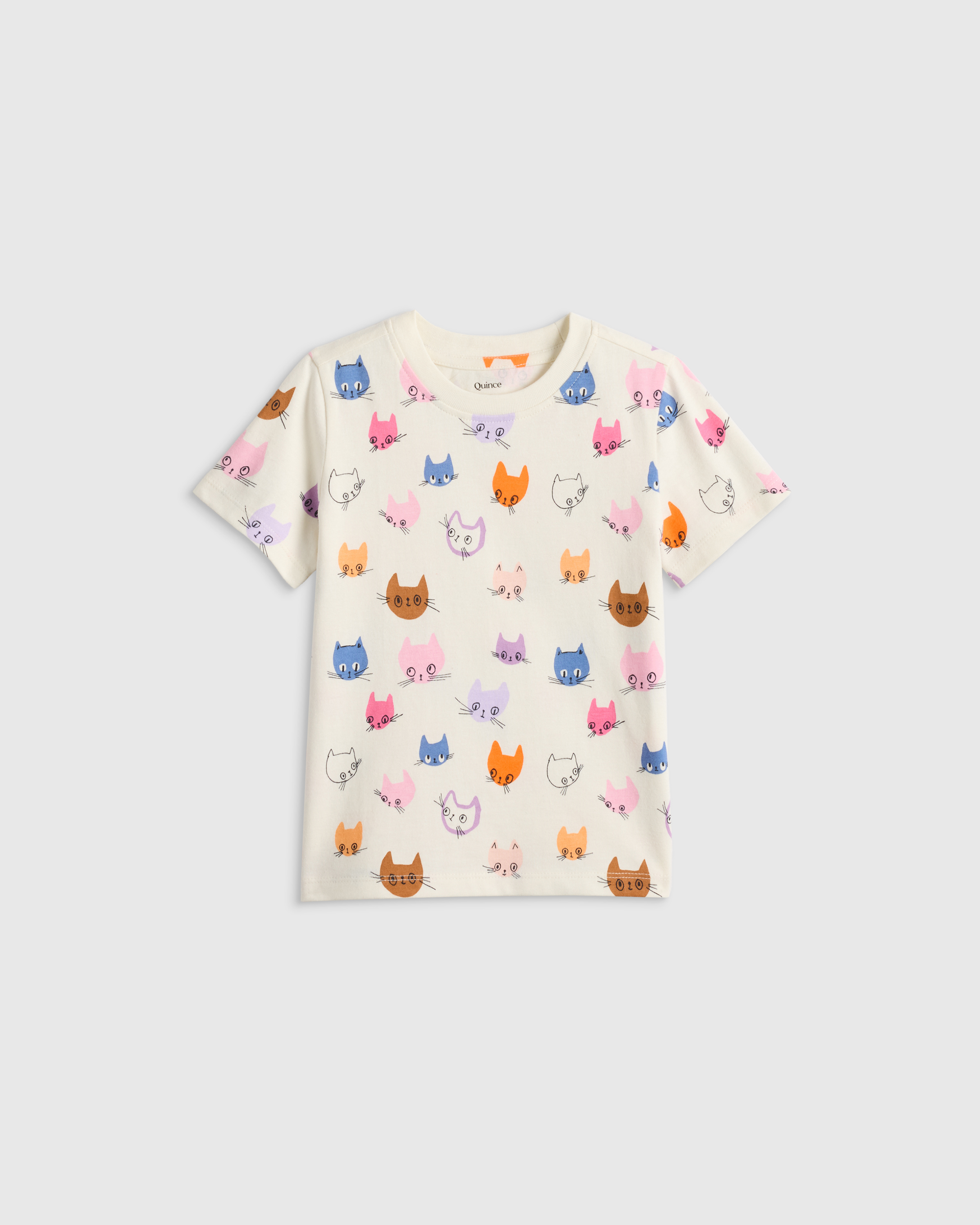 Colorful Cat Faces 100% Organic Cotton Jersey Short Sleeve Tee 