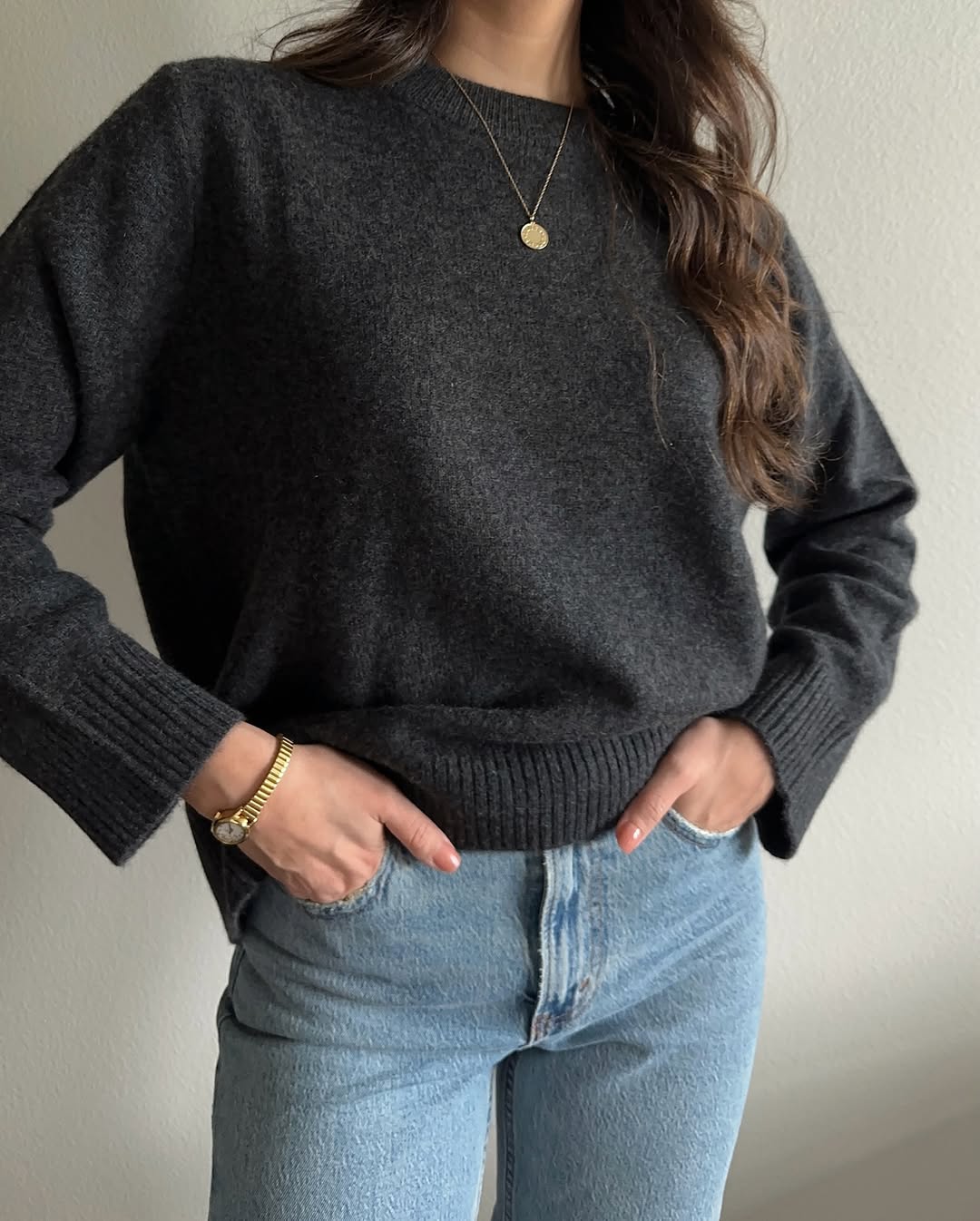 Charcoal Mongolian Cashmere Oversized Crewneck Sweater