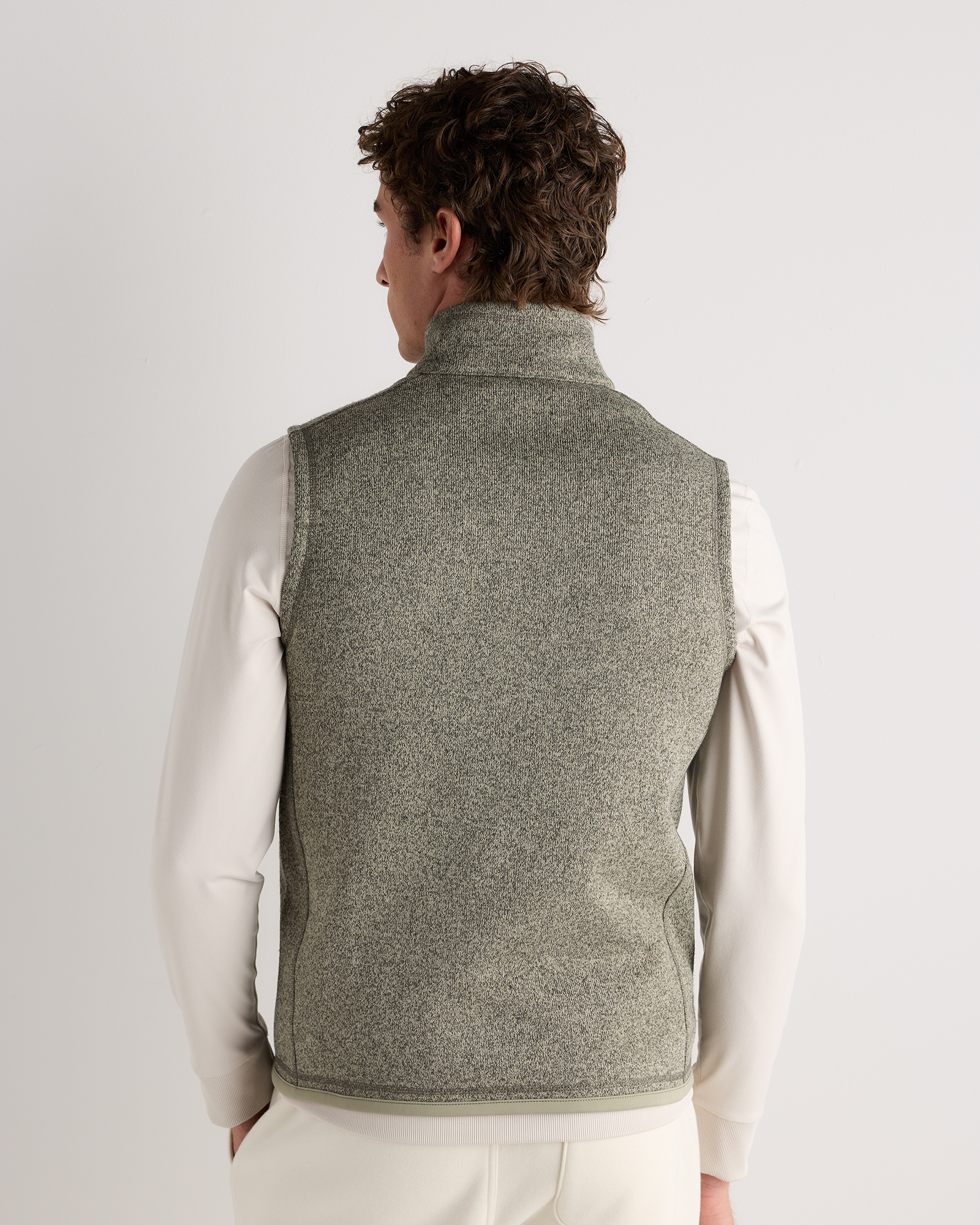 Sweater-Knit Fleece Full-Zip Vest in Heather Mineral Green