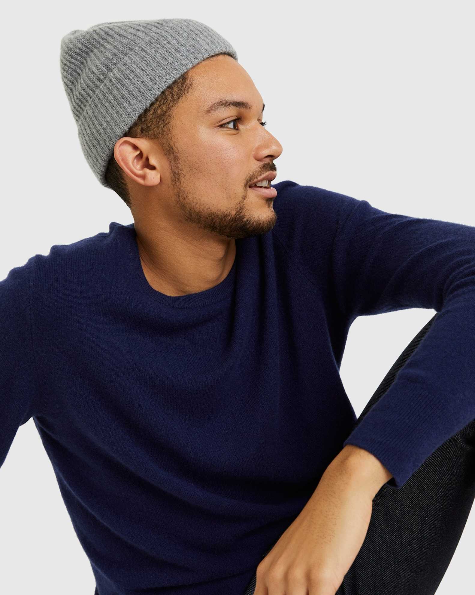 Signature Grade A Cashmere Ribbed Beanie in Heather Grey Size XS Small by Quince