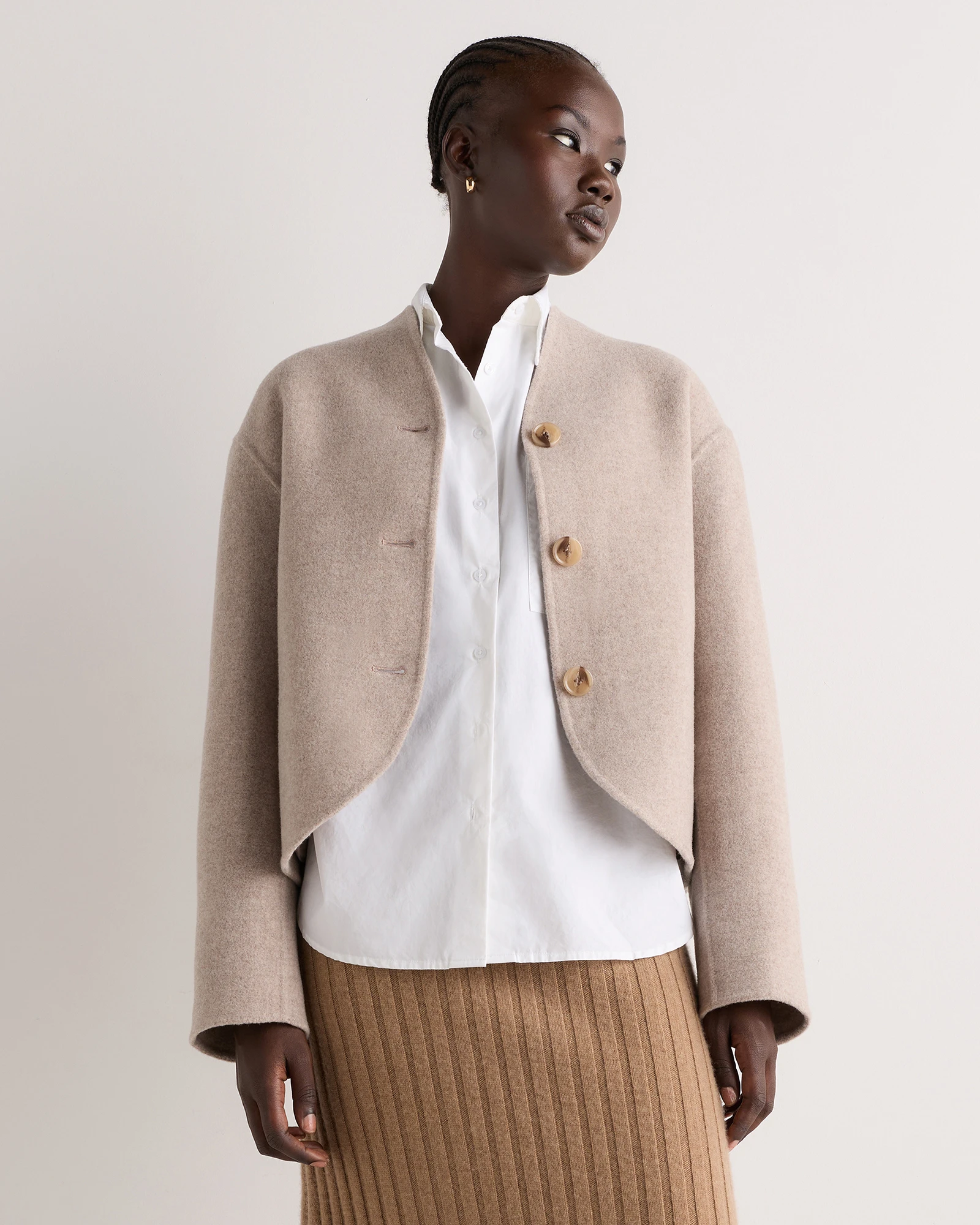 Double-Faced Merino Wool Collarless Cropped Jacket