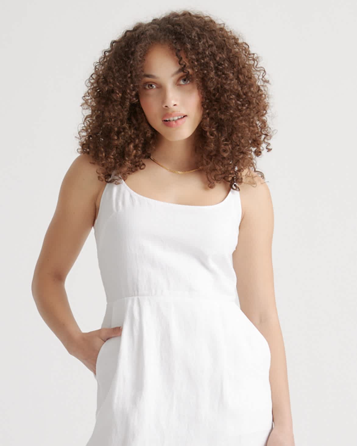 Quince Women's European Linen Scoop Neck Midi Dress, Breathable & Lightweight, Size XS, White Quince Women's European Linen Scoop Neck Midi Dress, Breathable & Lightweight, Size XS, White
