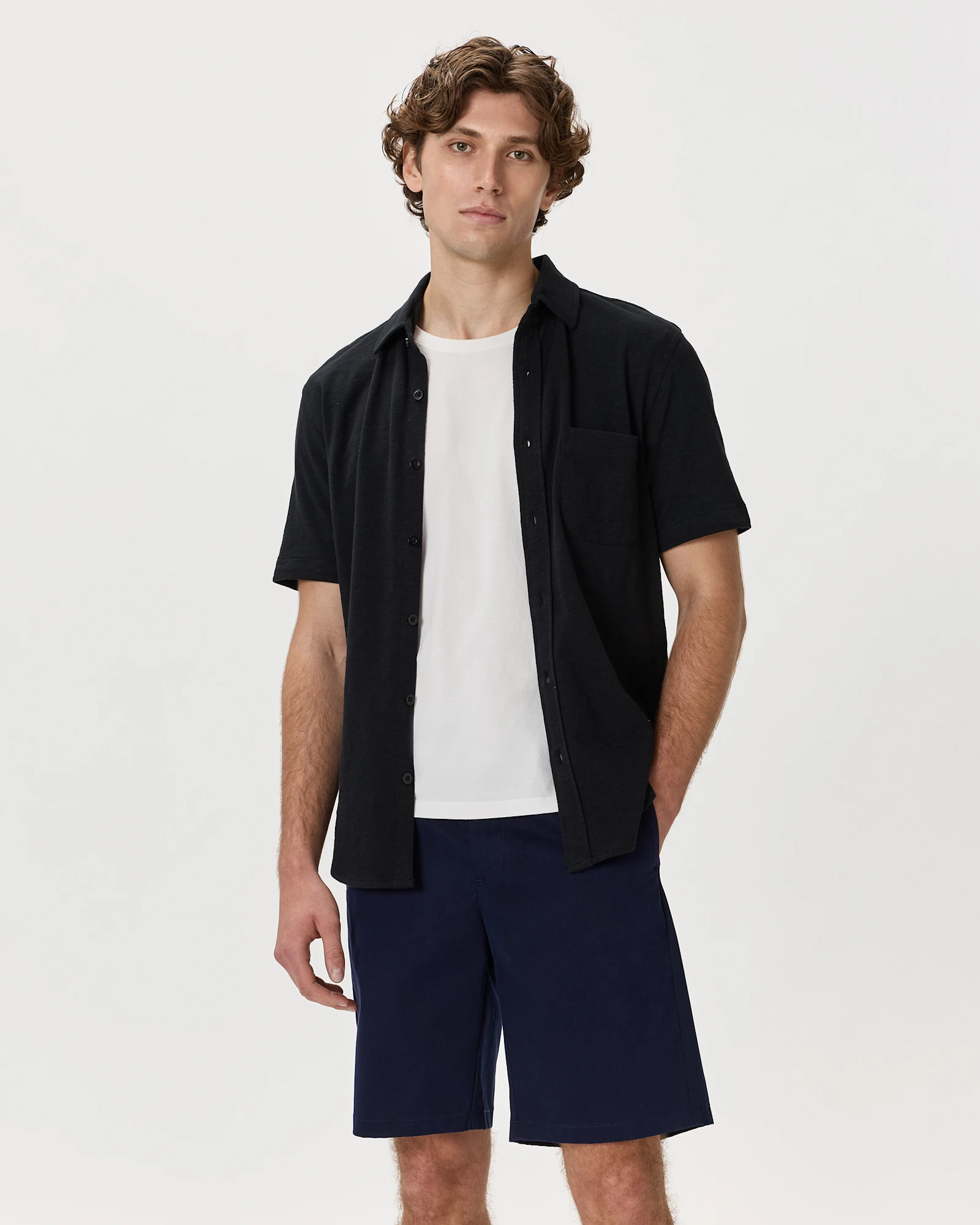 100% Organic Cotton Slub Short Sleeve Button Up Shirt