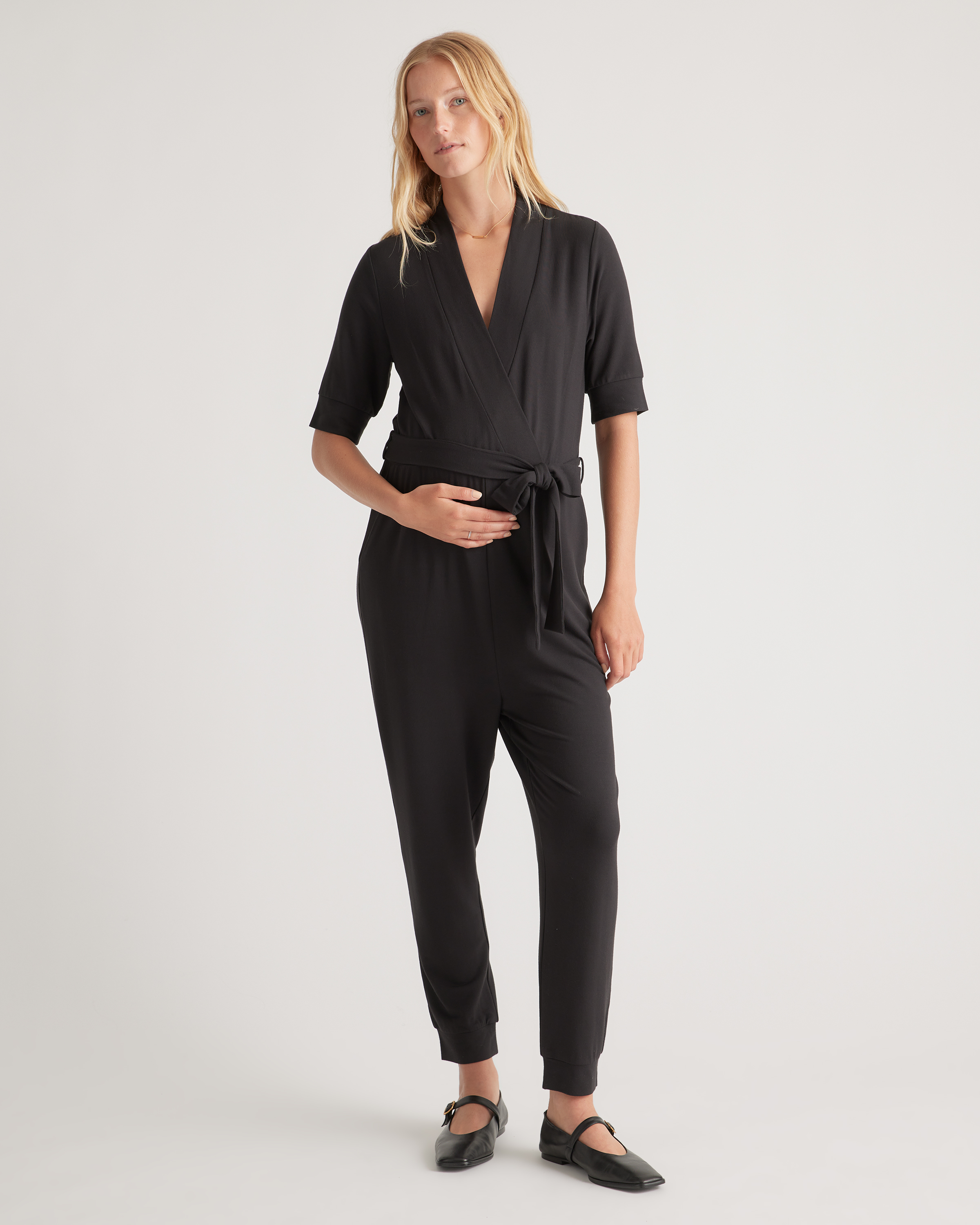 French Terry Modal Maternity & Nursing Wrap Jumpsuit