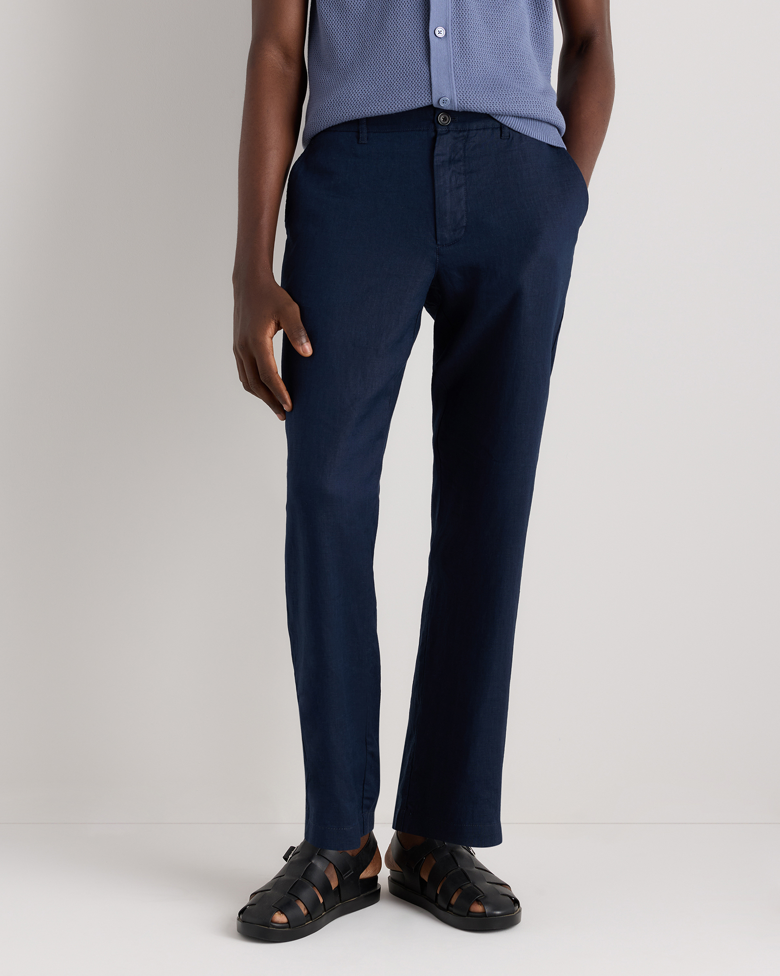 Deep Navy 100% European Linen Trousers