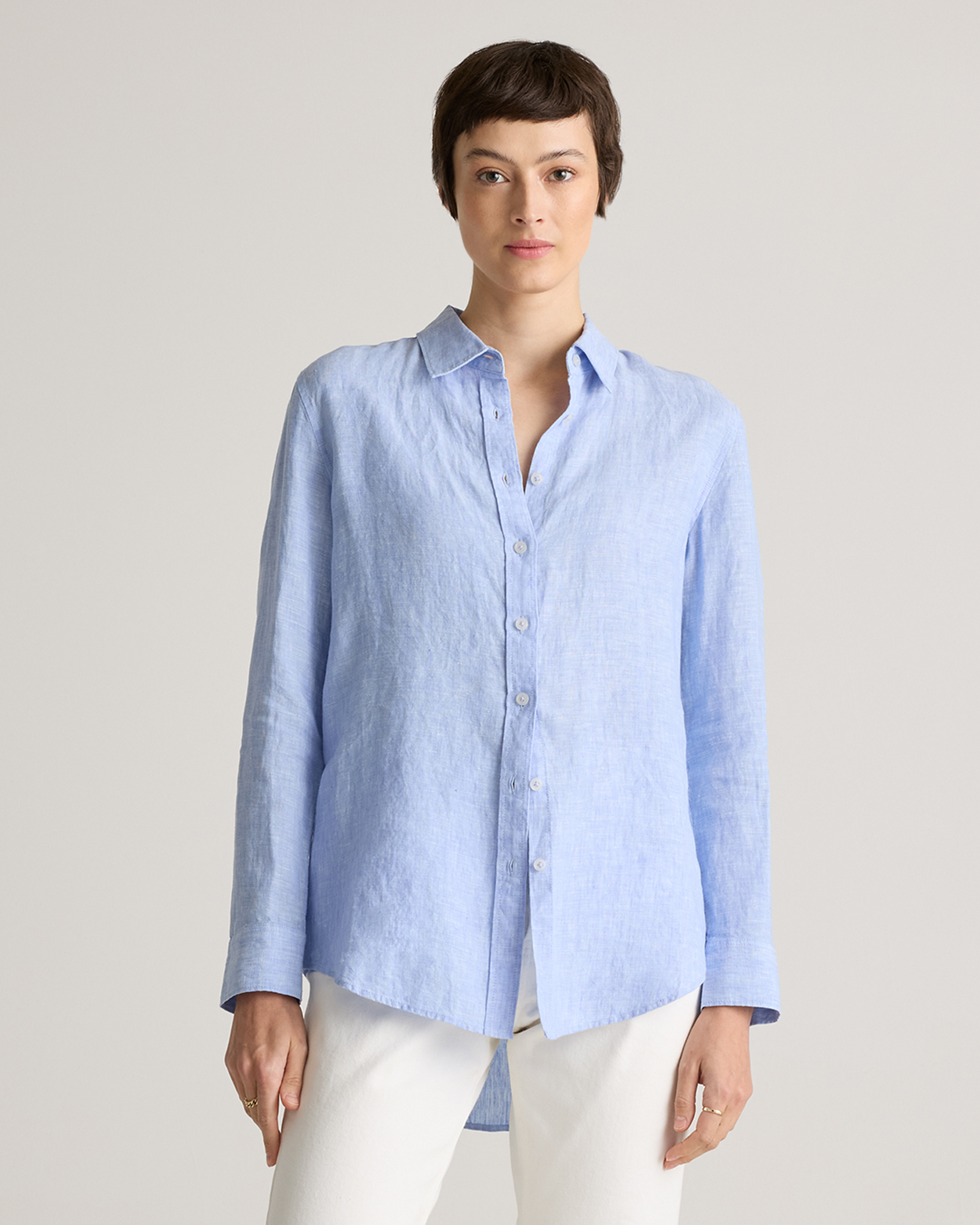 French Blue 100% European Linen Long Sleeve Shirt