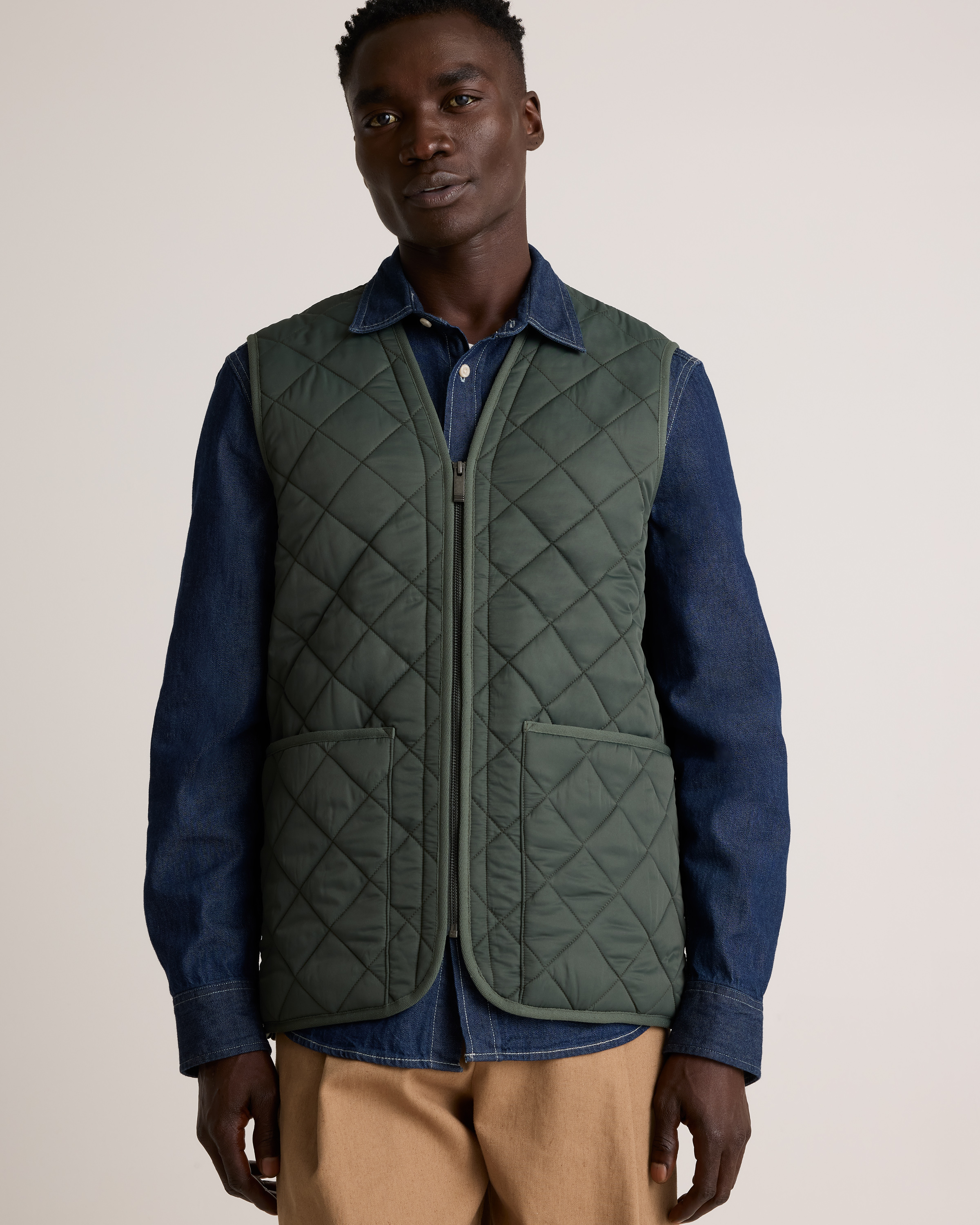 Featherless Quilted Fleece-Lined Liner Vest in Verdant Pine