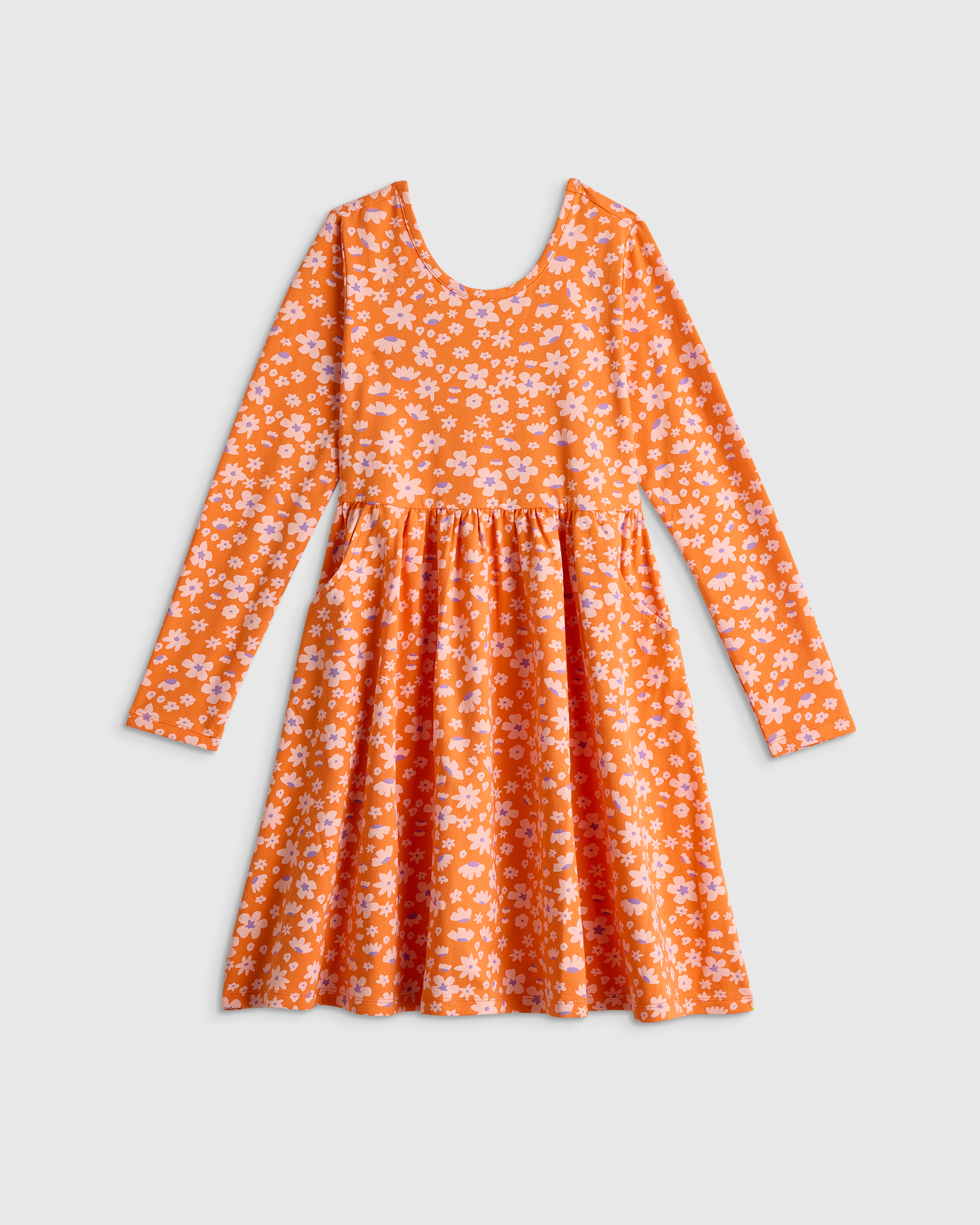 Orange Blossoms Organic Cotton Long Sleeve Skater Dress 