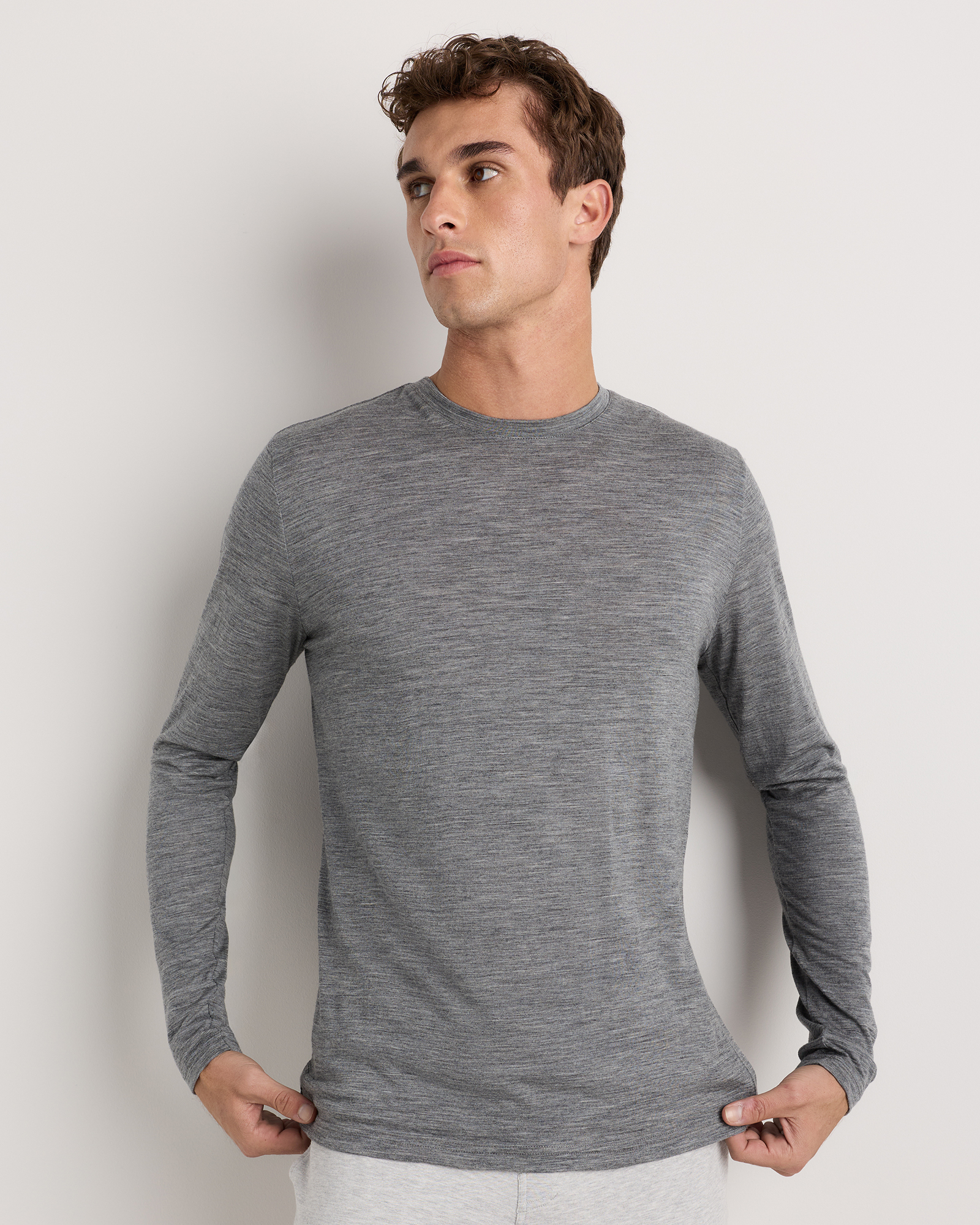 Heather Grey 100% Merino Wool All-Season Long Sleeve Base Layer Tee
