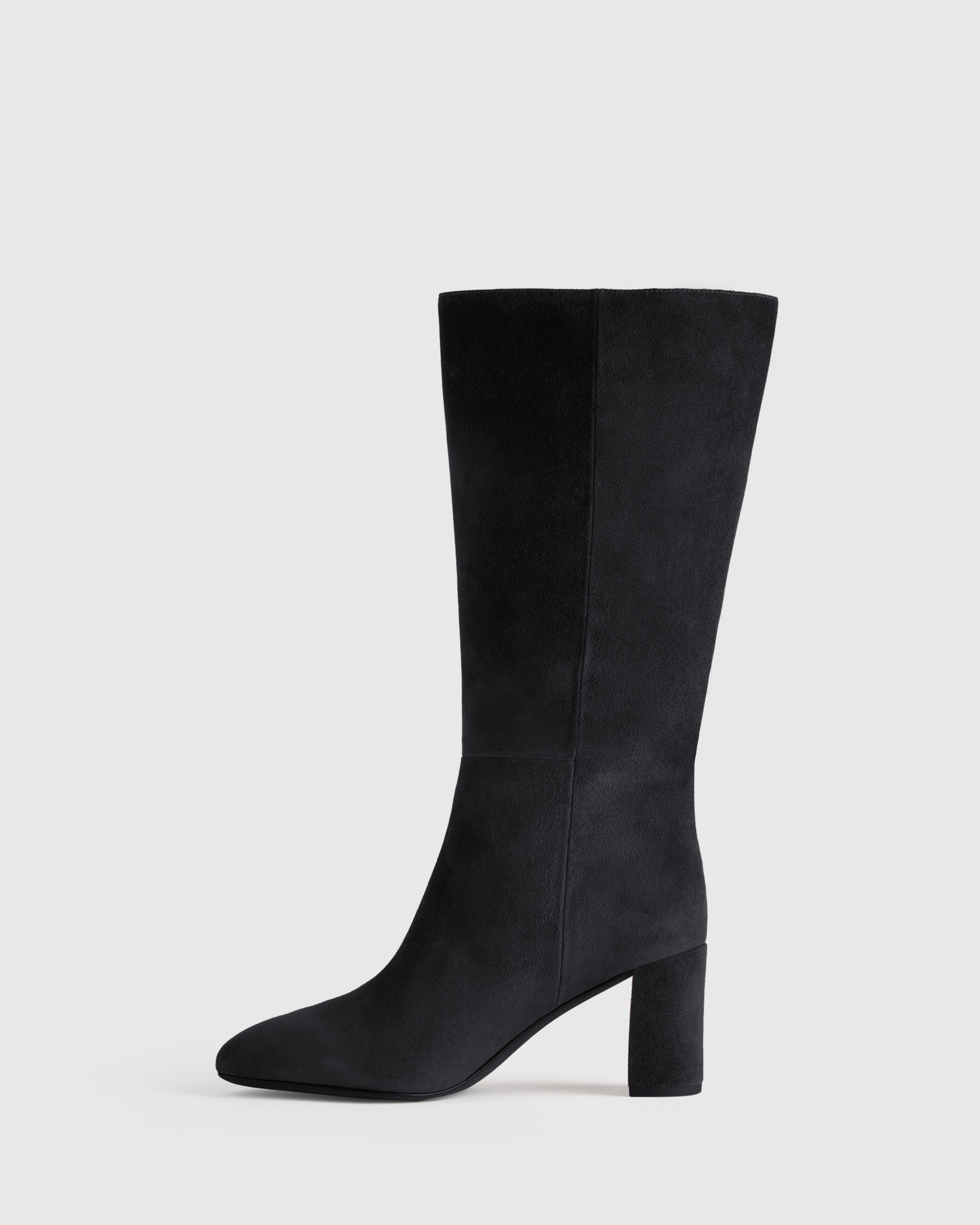 W--282-BLK Italian Suede Slouchy Block Heel Boots Black 1412 CROPPED