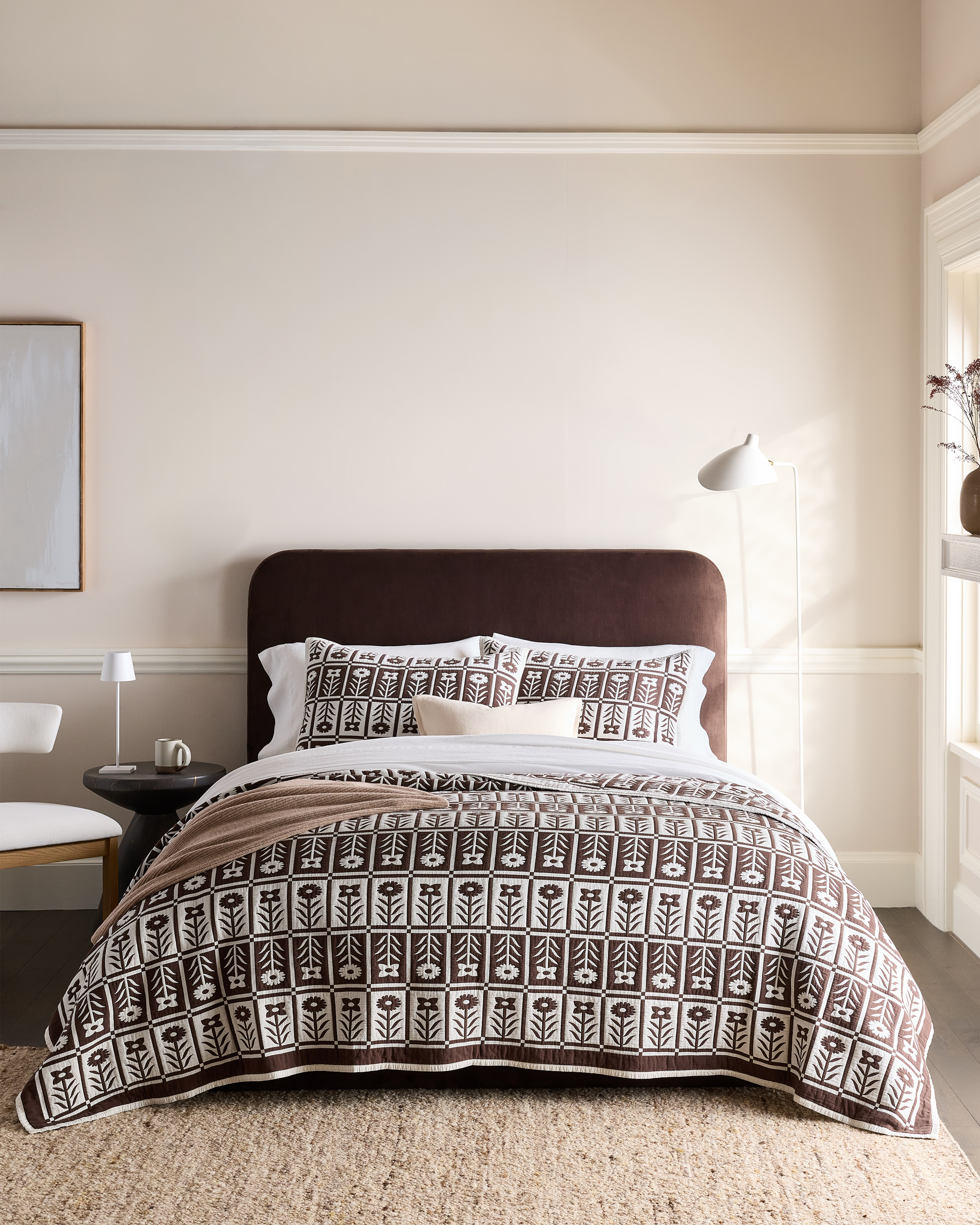 Espresso Organic Cotton Jacquard Floral Coverlet Set