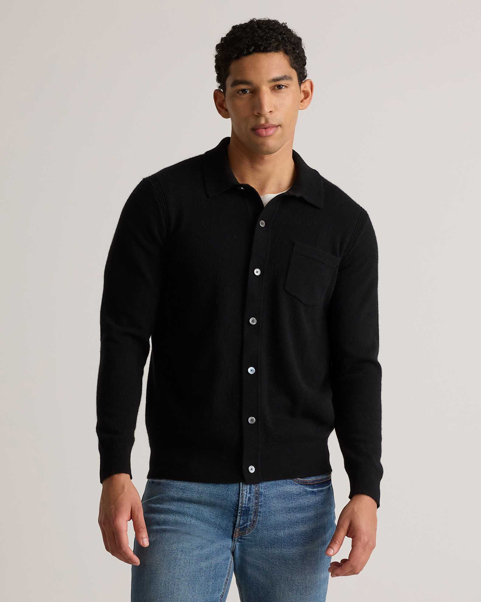 Quince Men's Mongolian Cashmere Button Down Sweater, Small Size, Black - Perfect for Layering & Cooler Weather Quince Men's Mongolian Cashmere Button Down Sweater, Small Size, Black - Perfect for Layering & Cooler Weather