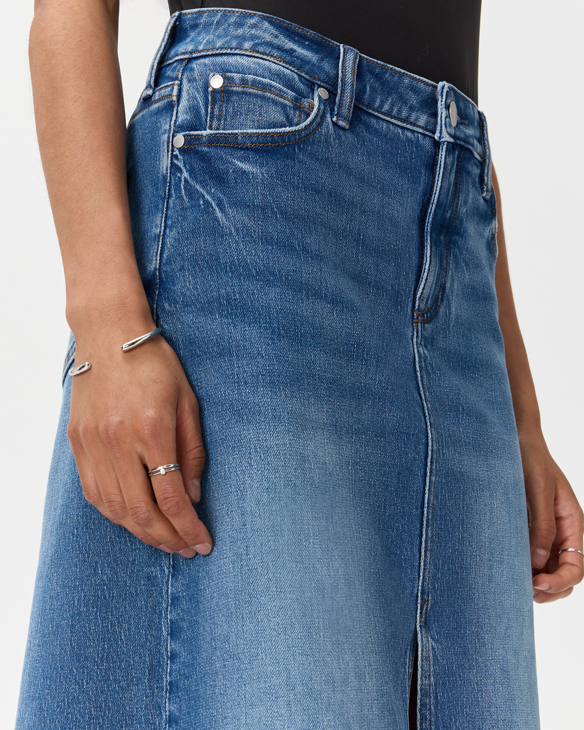 【Anyone more】Labble Black Blue Denim Midi Skirt Women's Classic Midi Skirt - JUST BLACK DENIM : Target