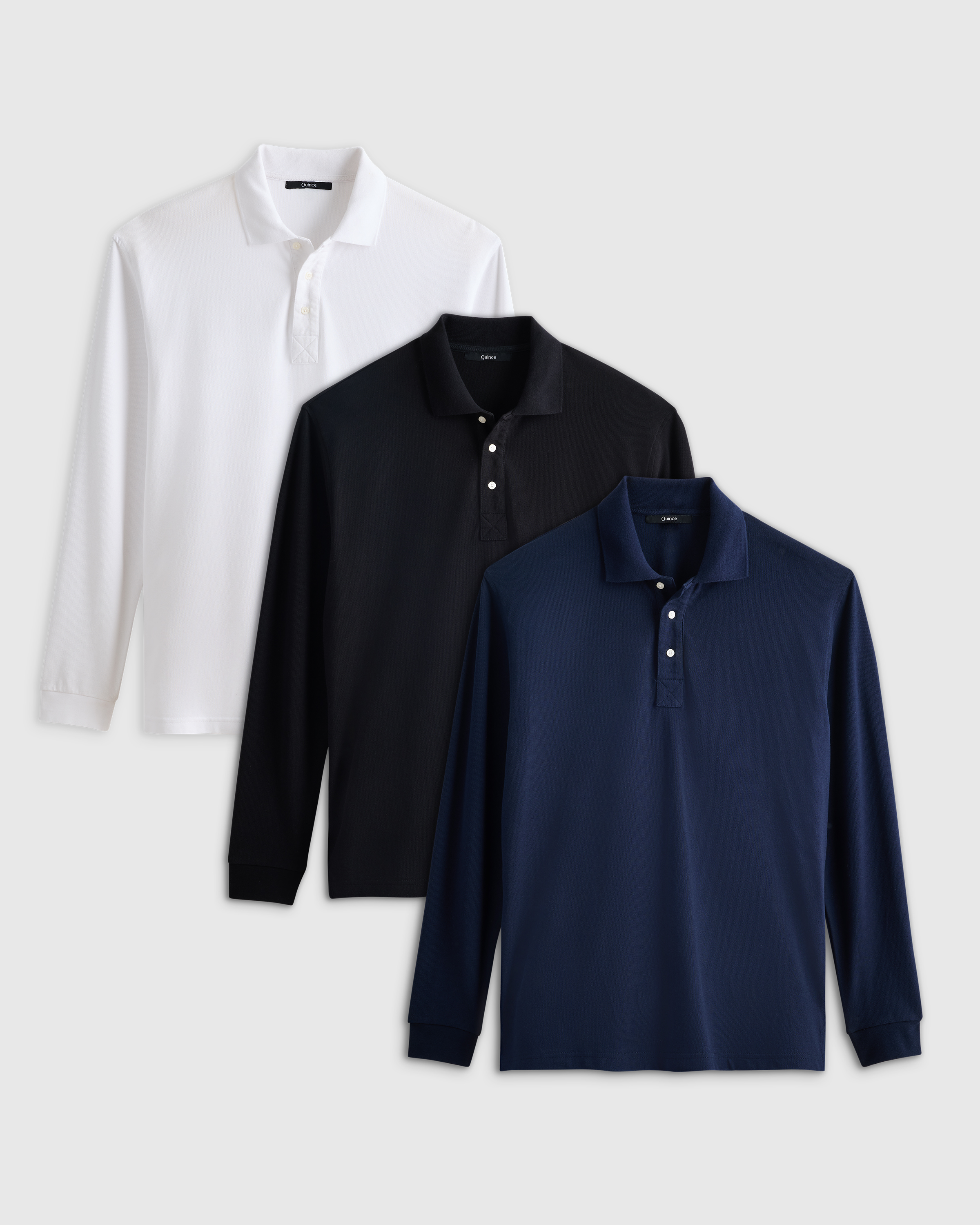 White Organic Cotton Long Sleeve Pique Polo 3 Pack
