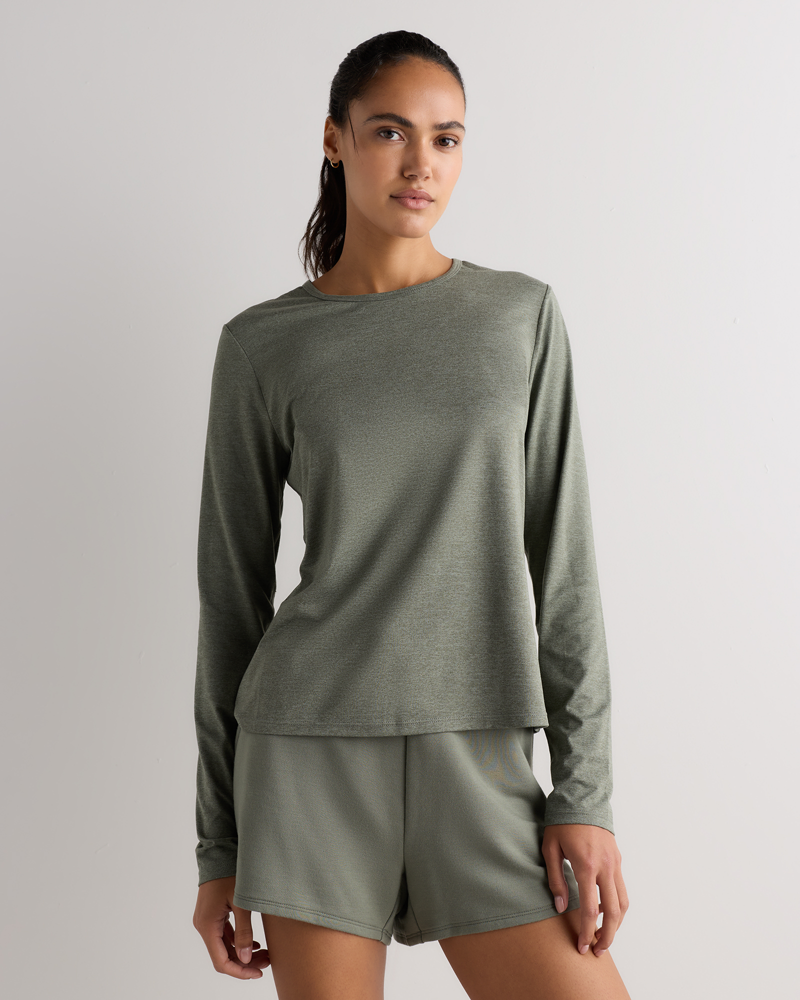 Heather Smoked Thyme Green Flowknit Breeze Long Sleeve Top