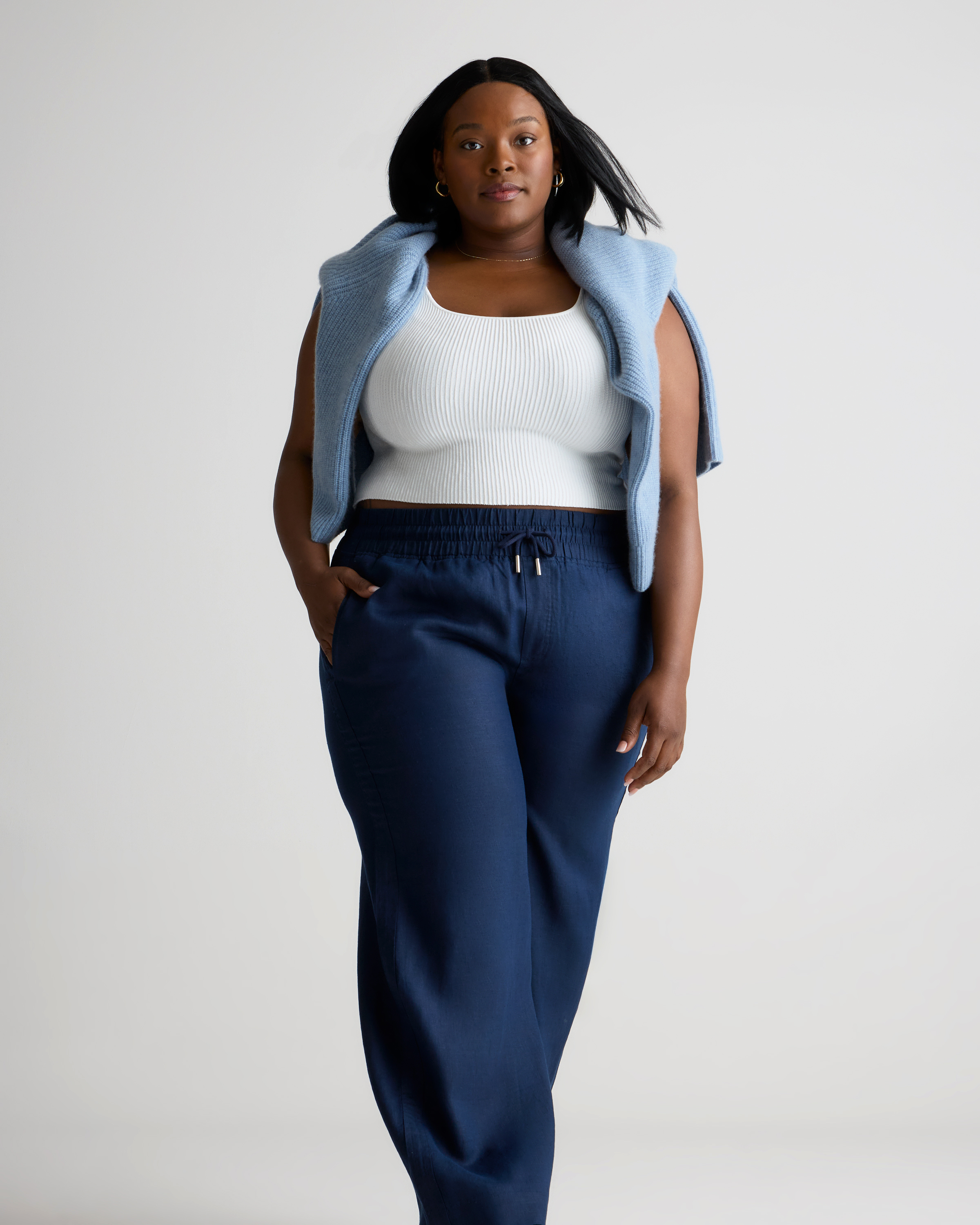 navy blue plus size dress pants Women's 100% European Linen Wide Leg in Deep Navy, 1X by Quince Select your size:9.5