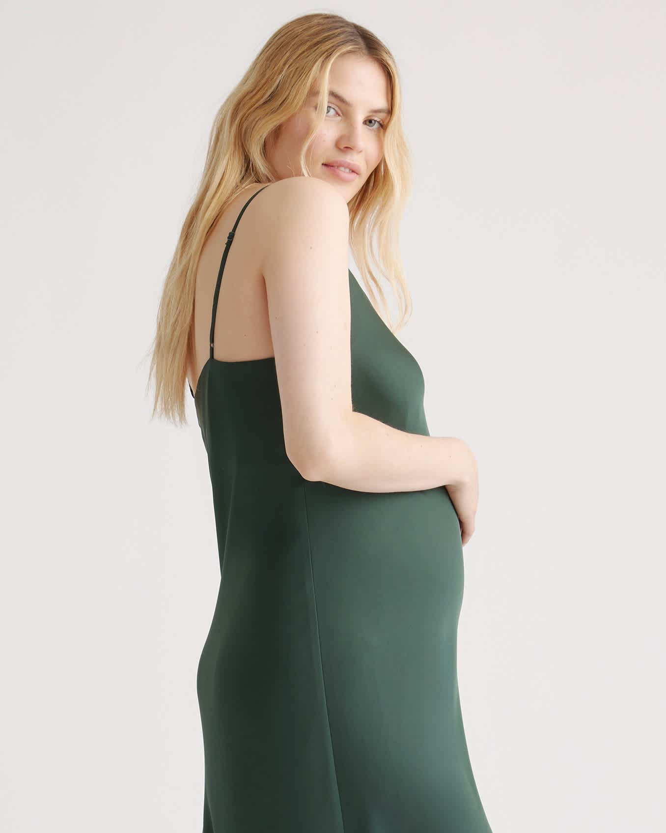 Women's Washable Stretch Silk Maternity Slip Dress in Forest Green, Size Small by Quince Women's Washable Stretch Silk Maternity Slip Dress in Forest Green, Size Small by Quince