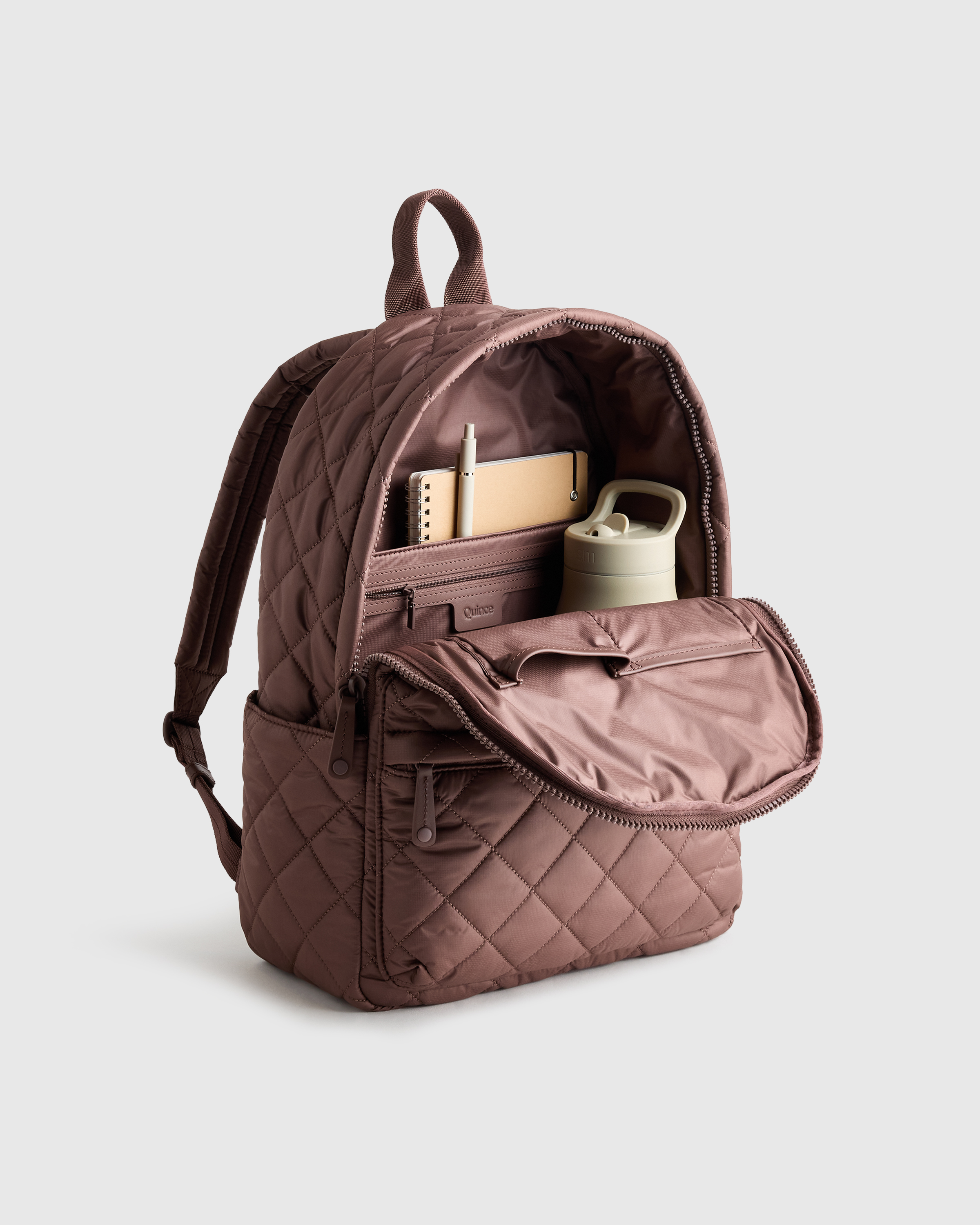 Transit Quilted Commuter Backpack in Taupe Brown