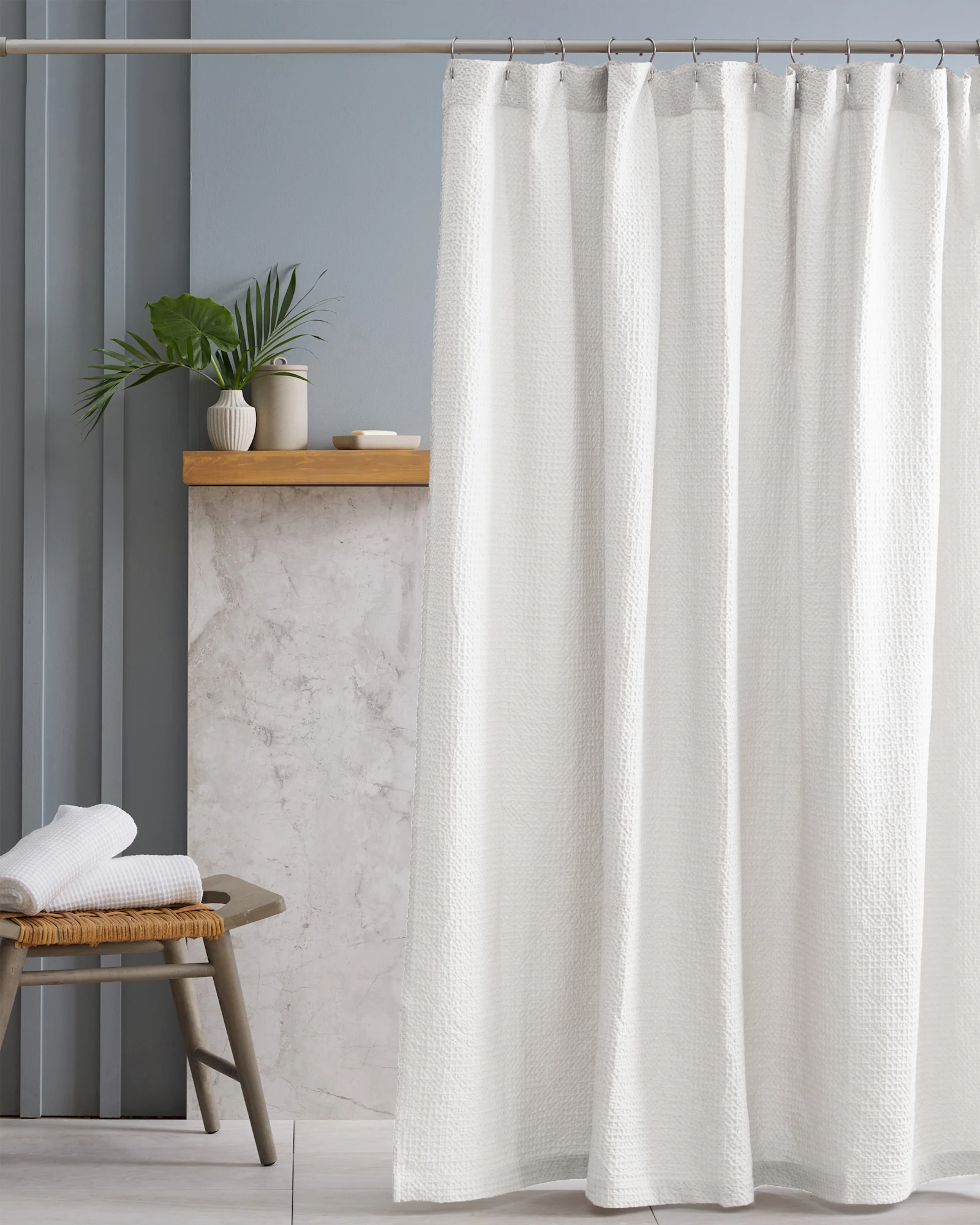 Organic Luxe Waffle Shower Curtain in White