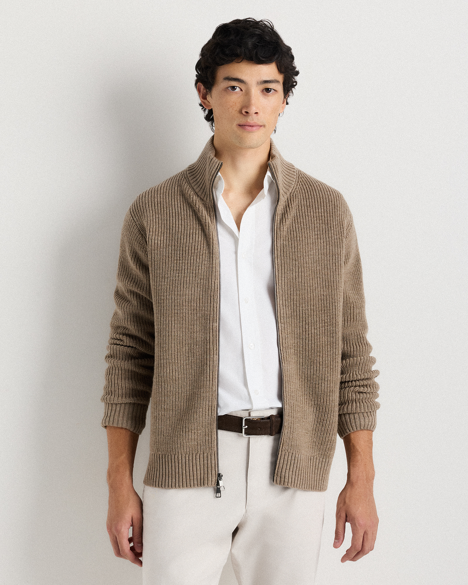 Malted Toffee Australian Merino Wool Full Zip Sweater