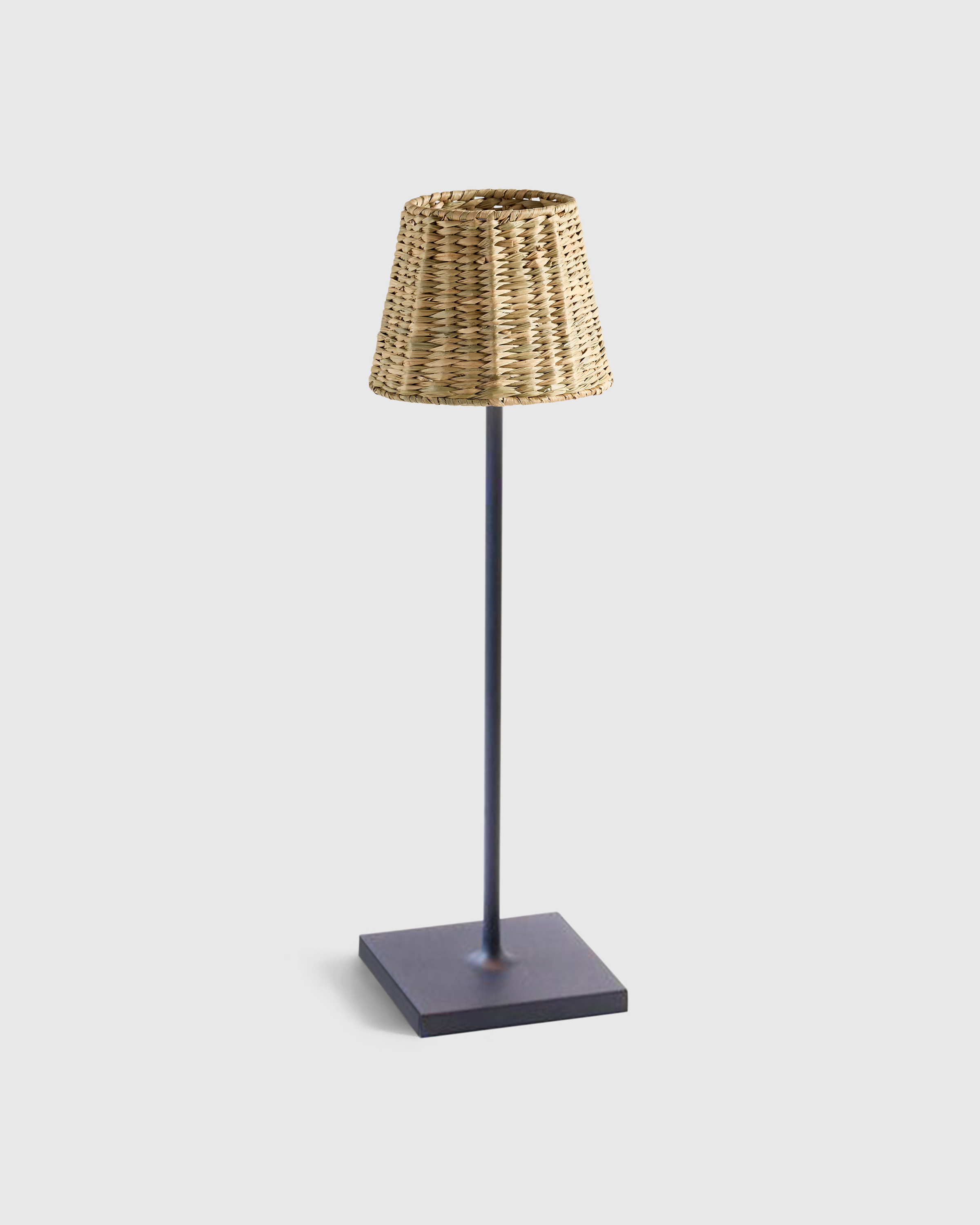 Navy Blue Poldina Pro Rechargeable Table Lamp with Seagrass Shade by Zafferano