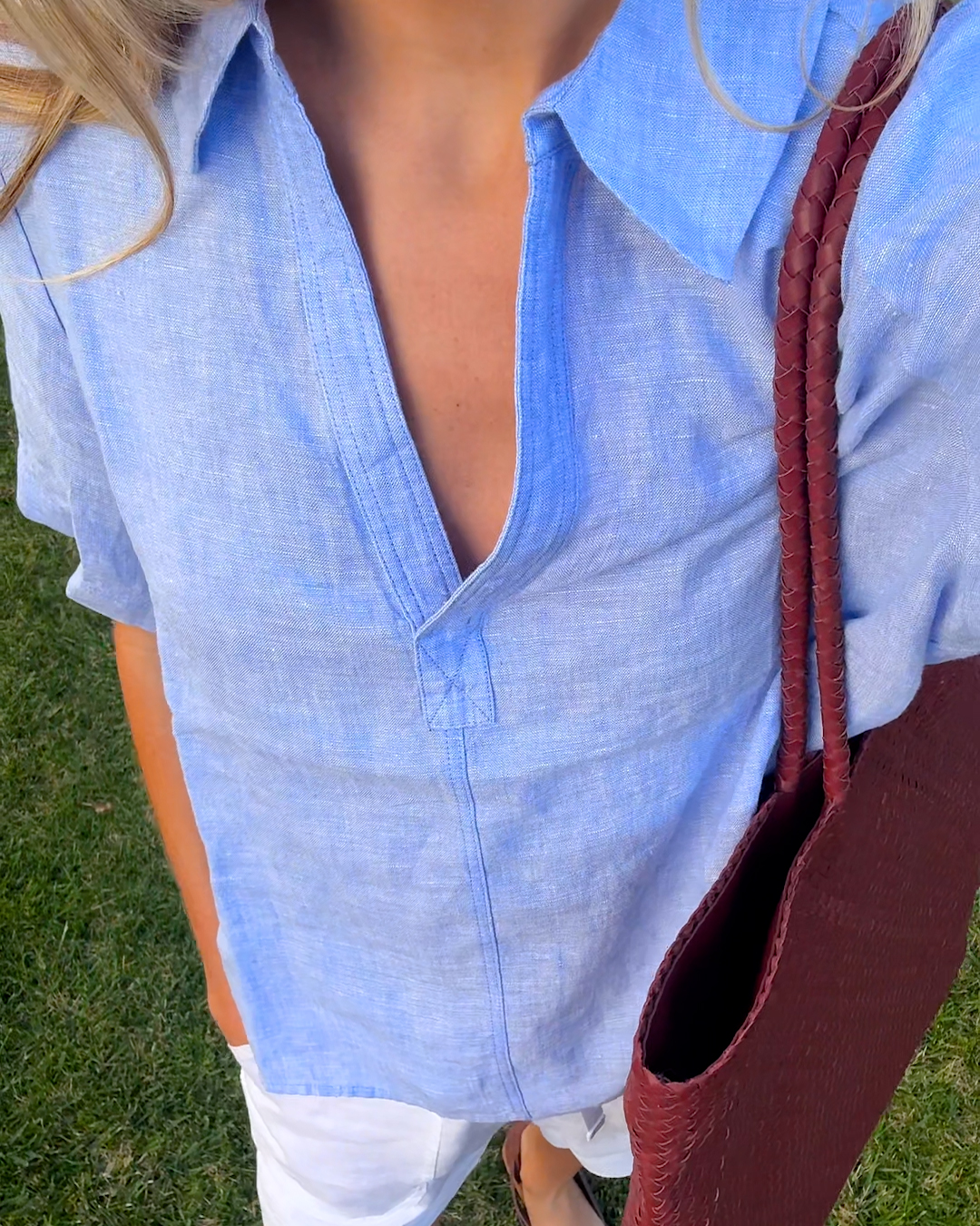 100- European Linen Short Sleeve Popover Top FrenchBlue Kennedy DiCarlo 4x5 THUMBNAIL