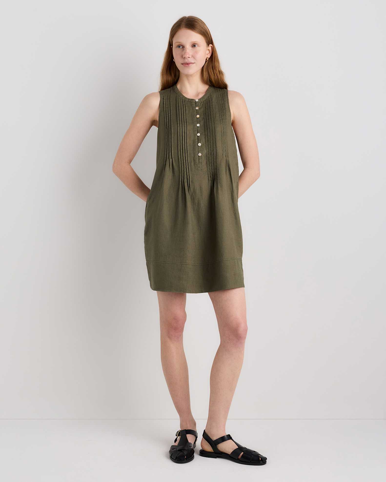 Women's 100% European Linen Sleeveless Swing Dress in Bayberry Olive, Size XL by Quince Women's 100% European Linen Sleeveless Swing Dress in Bayberry Olive, Size XL by Quince