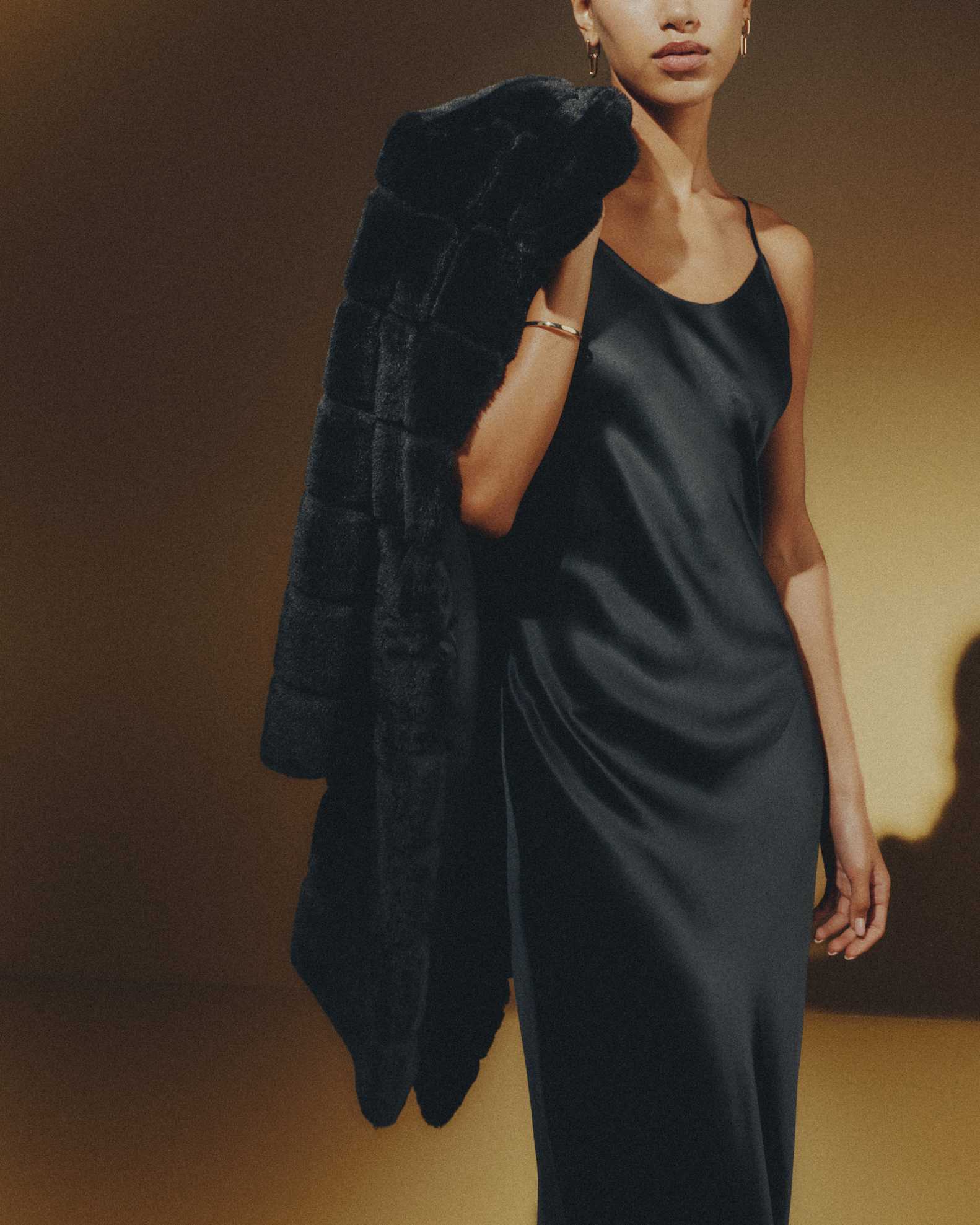 Faux Fur Long Coat in Black Faux Fur Long Coat in Black