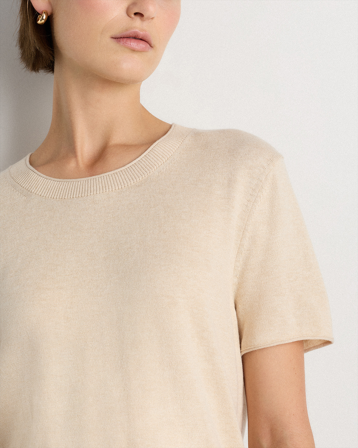 Lightweight Cotton Cashmere Relaxed Sweater Tee in Heather Oatmeal