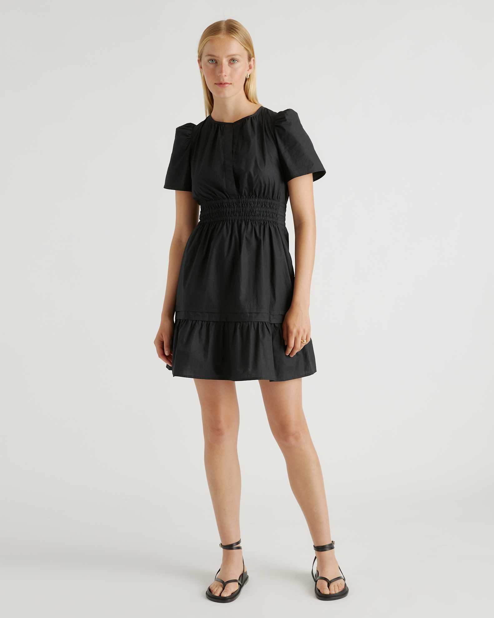 black cotton poplin mini dress Kenneth Cole Women's Sleeveless Trapeze Mini Dress - Black
